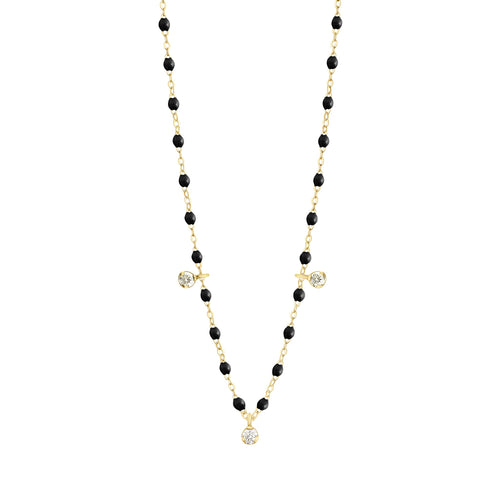 Gigi Clozeau - Gigi Supreme Classic 3 Diamond Necklace, Black, Yellow Gold, 17.7