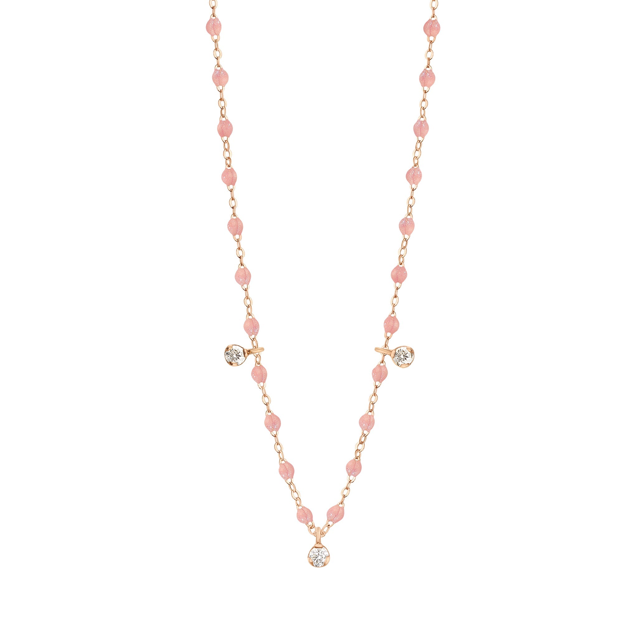 Gigi Clozeau - Gigi Supreme Classic 3 Diamond Necklace, Blush, Rose Gold, 17.7"