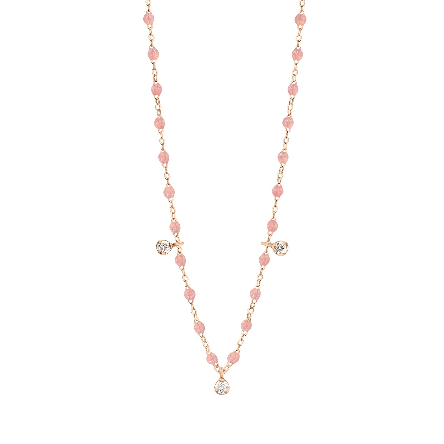Gigi Clozeau - Gigi Supreme Classic 3 Diamond Necklace, Blush, Rose Gold, 17.7"
