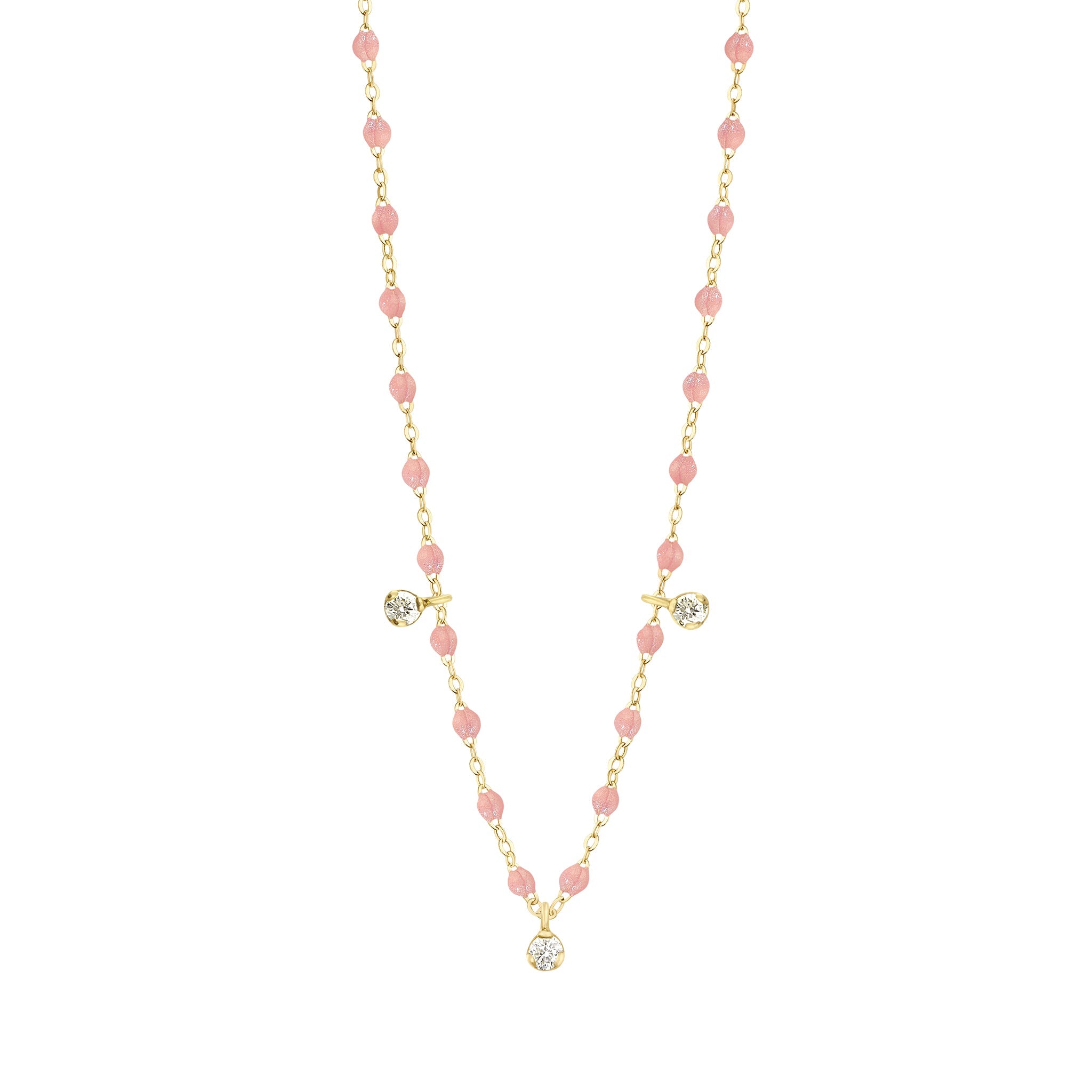 Gigi Clozeau - Gigi Supreme Classic 3 Diamond Necklace, Blush, Yellow Gold, 17.7"