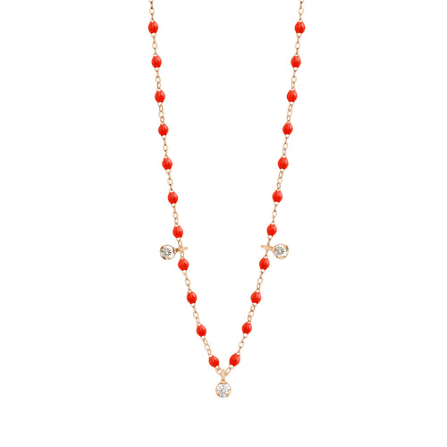 Gigi Clozeau - Gigi Supreme Classic 3 Diamond Necklace, Coral, Rose Gold, 17.7