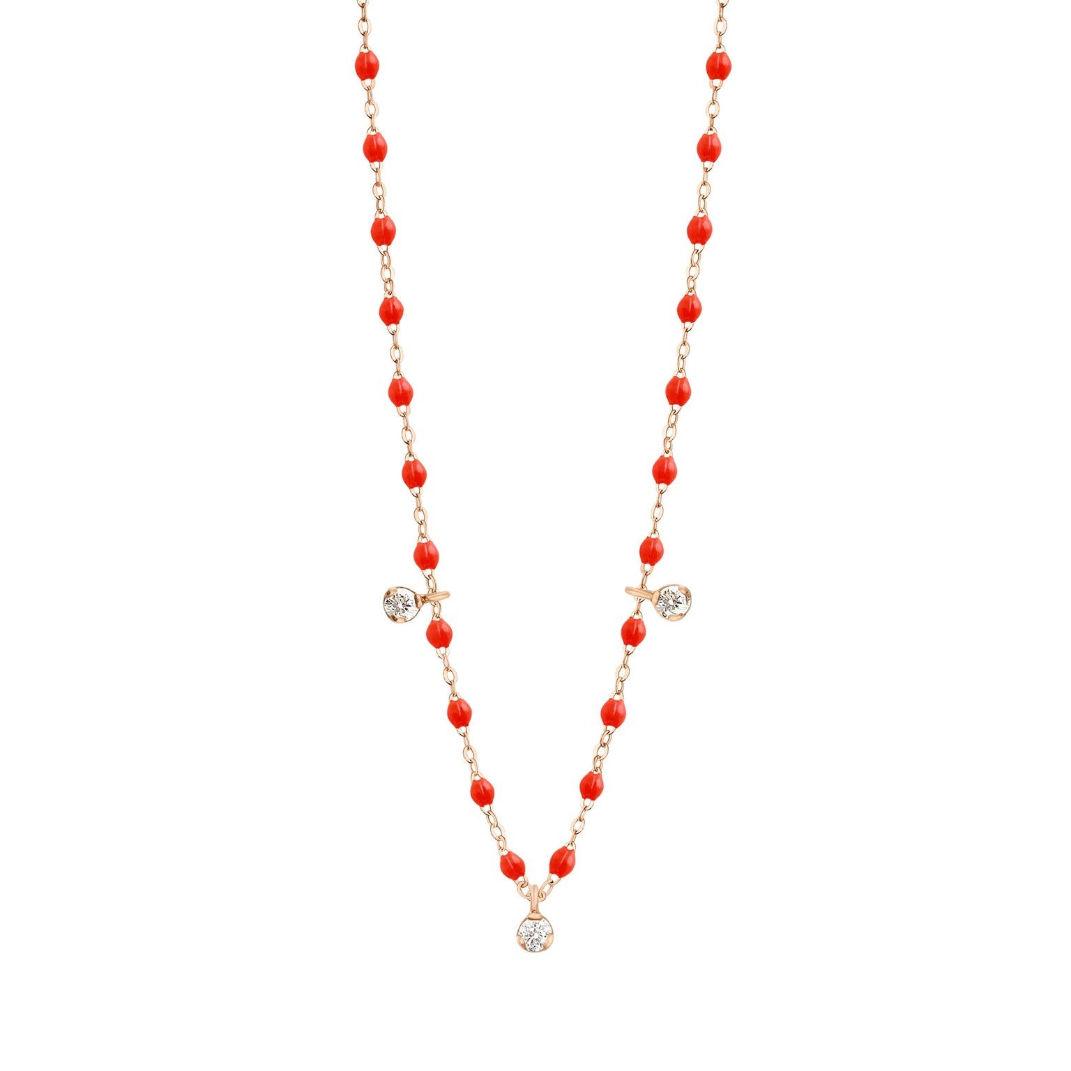 Gigi Clozeau - Gigi Supreme Classic 3 Diamond Necklace, Coral, Rose Gold, 17.7"