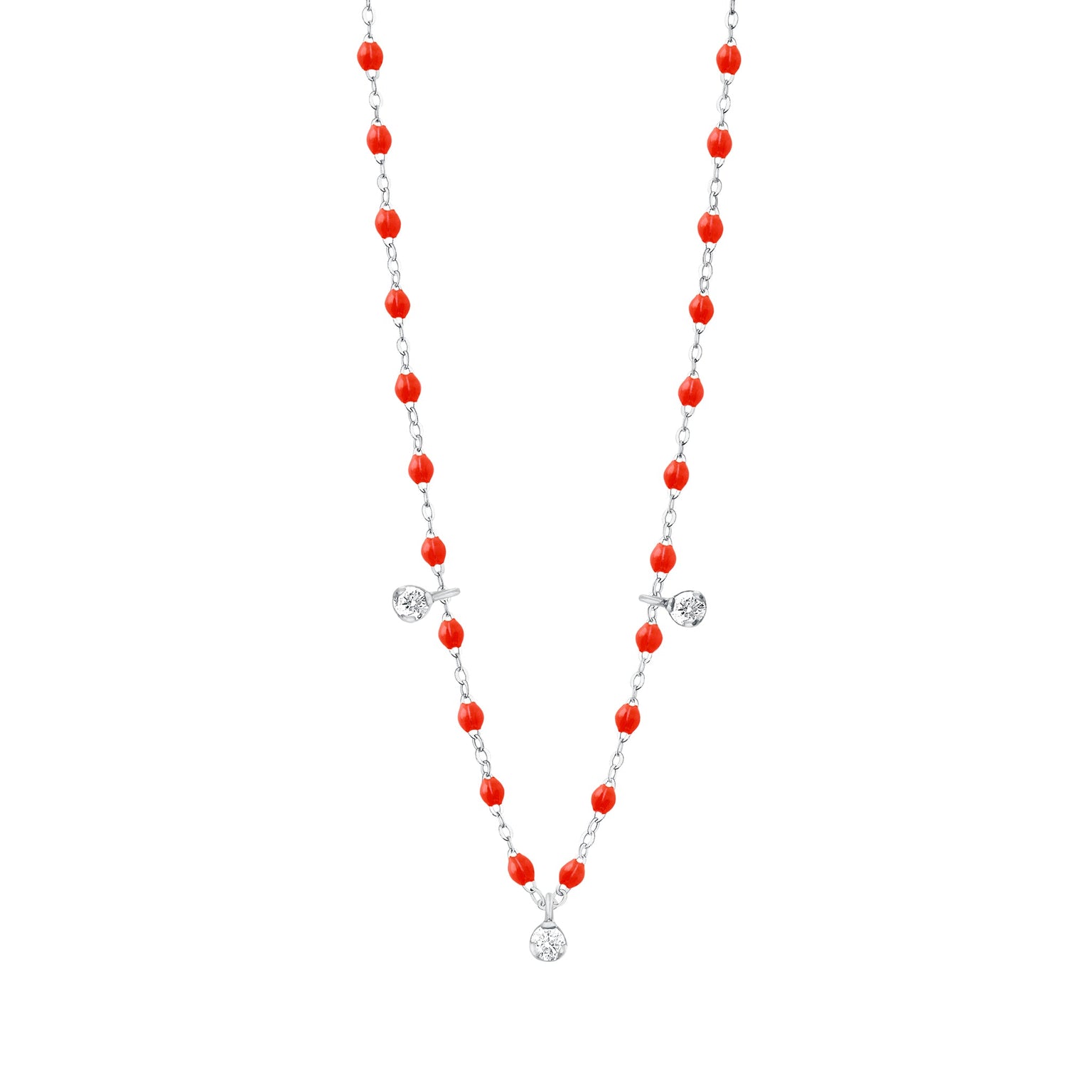 Gigi Clozeau - Gigi Supreme Classic 3 Diamond Necklace, Coral, White Gold, 17.7"