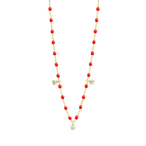 Gigi Clozeau - Gigi Supreme Classic 3 Diamond Necklace, Coral, Yellow Gold, 17.7