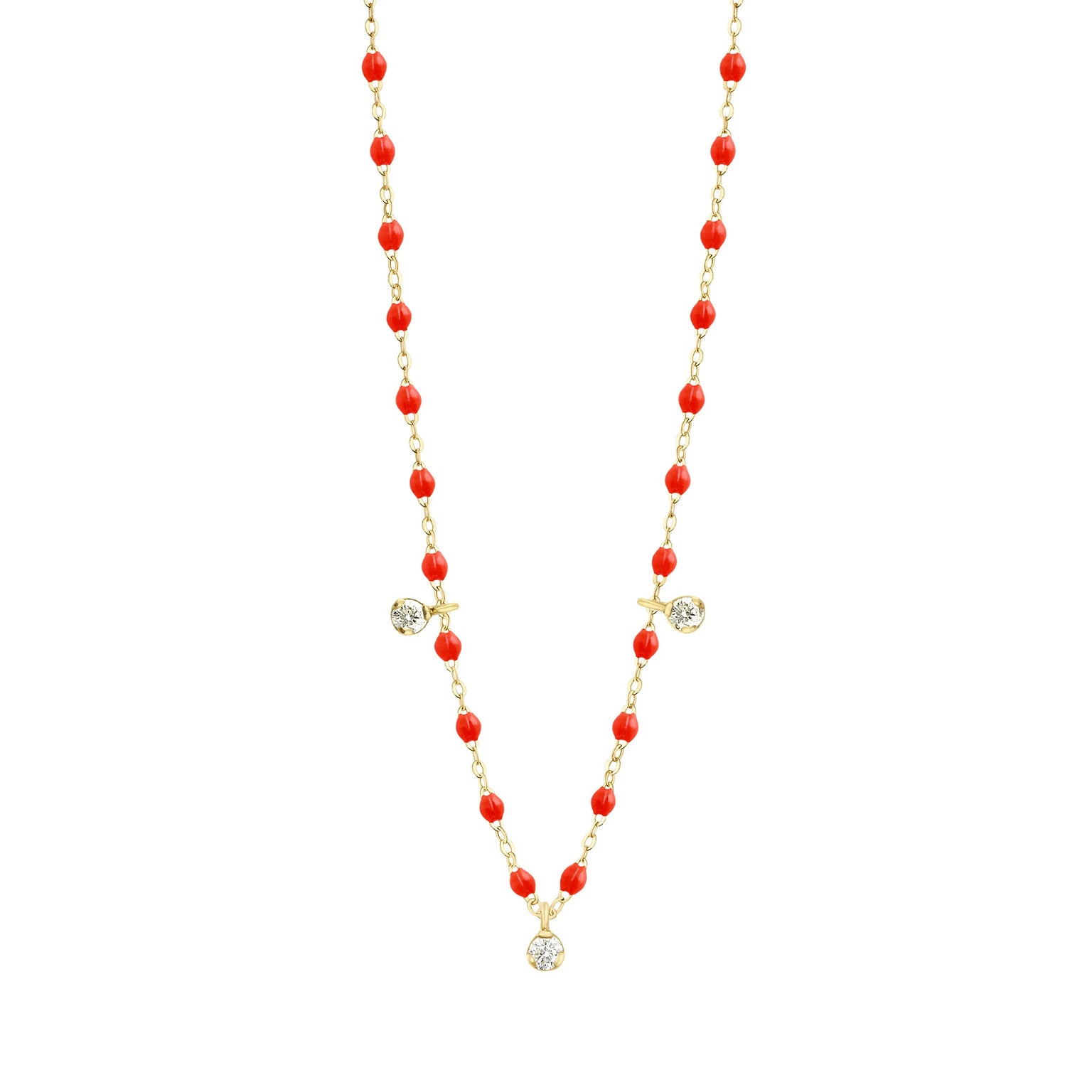 Gigi Clozeau - Gigi Supreme Classic 3 Diamond Necklace, Coral, Yellow Gold, 17.7"