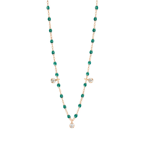 Gigi Clozeau - Gigi Supreme Classic 3 Diamond Necklace, Emerald, Rose Gold, 17.7