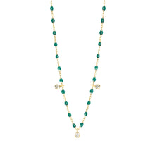 Gigi Clozeau - Gigi Supreme Classic 3 Diamond Necklace, Emerald, Yellow Gold, 17.7"