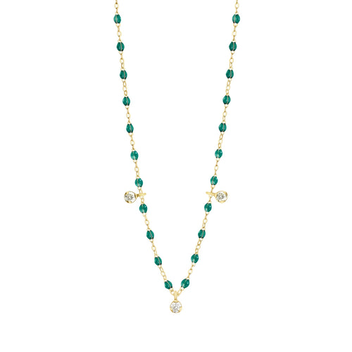 Gigi Clozeau - Gigi Supreme Classic 3 Diamond Necklace, Emerald, Yellow Gold, 17.7