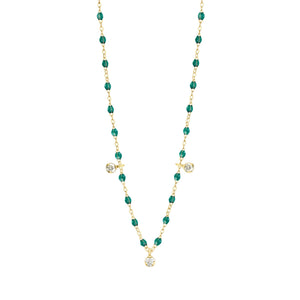 Gigi Clozeau - Gigi Supreme Classic 3 Diamond Necklace, Emerald, Yellow Gold, 17.7"