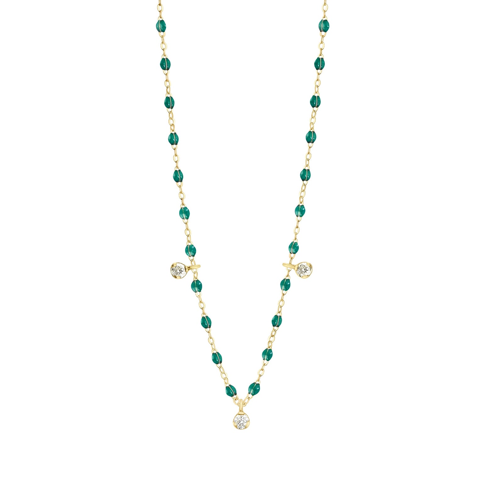 Gigi Clozeau - Gigi Supreme Classic 3 Diamond Necklace, Emerald, Yellow Gold, 17.7"