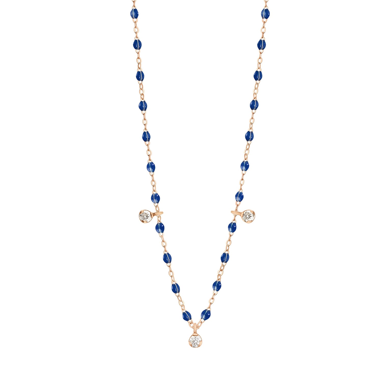 Gigi Clozeau - Gigi Supreme Classic 3 Diamond Necklace, Lapis, Rose Gold, 17.7"
