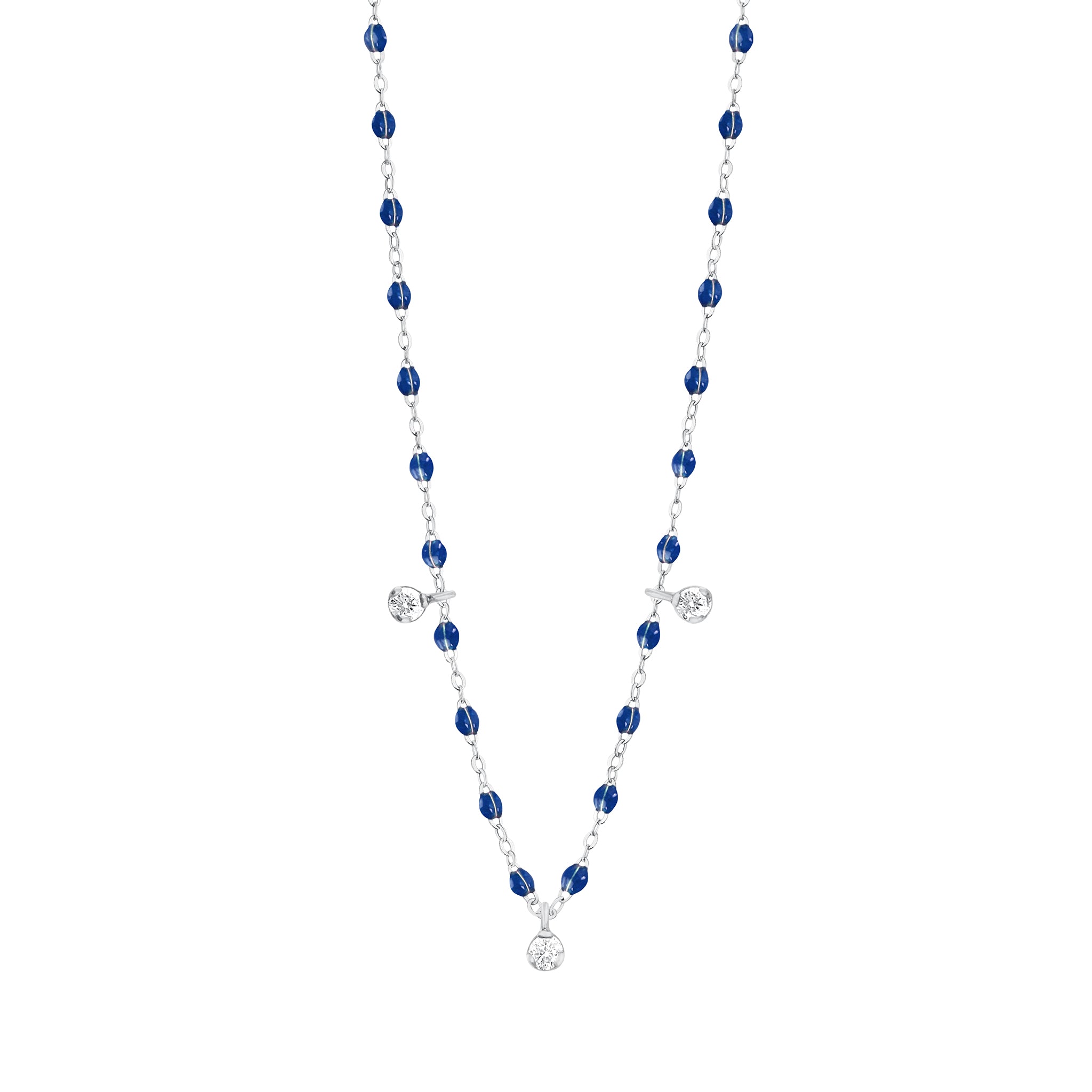 Gigi Clozeau - Gigi Supreme Classic 3 Diamond Necklace, Lapis, White Gold, 17.7"