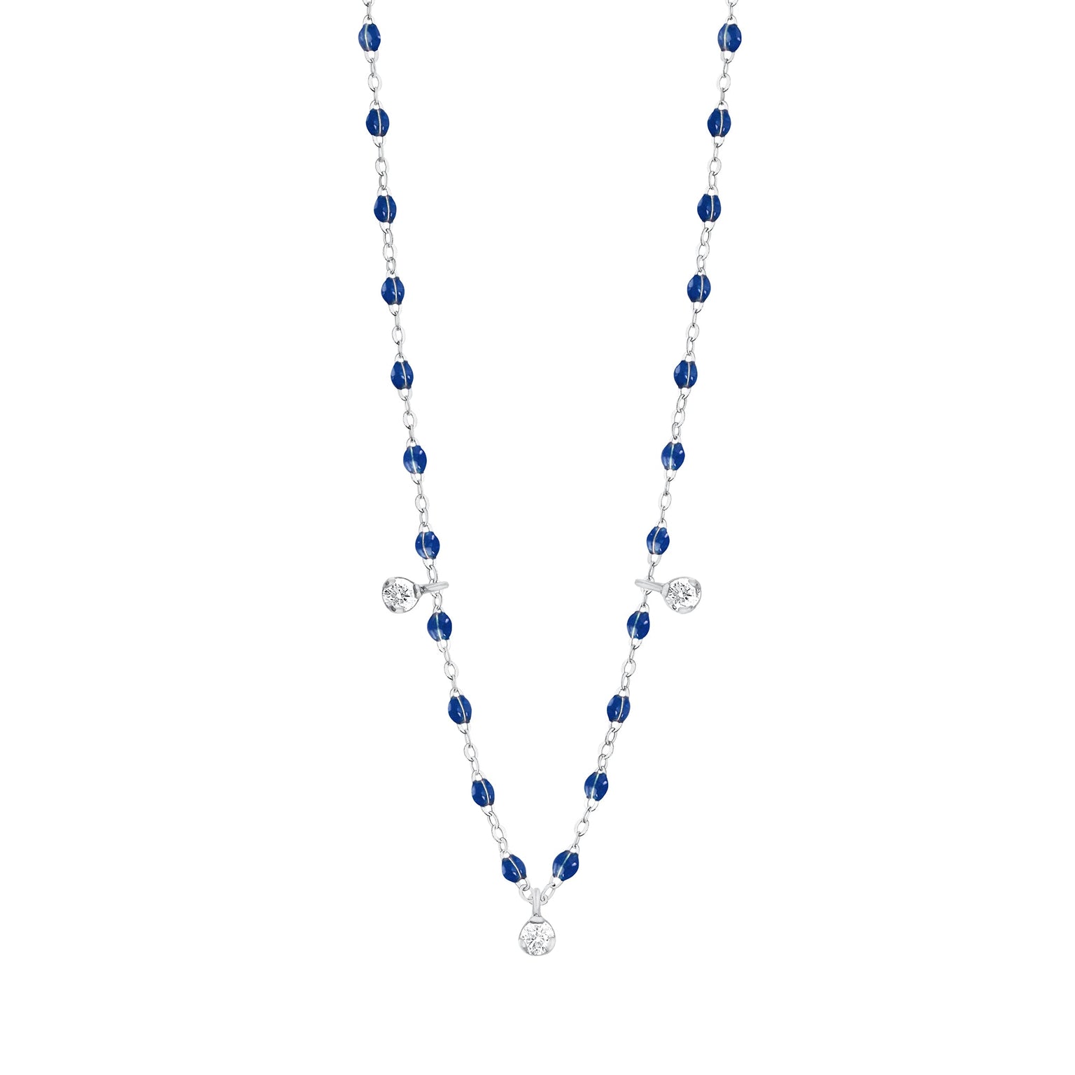 Gigi Clozeau - Gigi Supreme Classic 3 Diamond Necklace, Lapis, White Gold, 17.7"