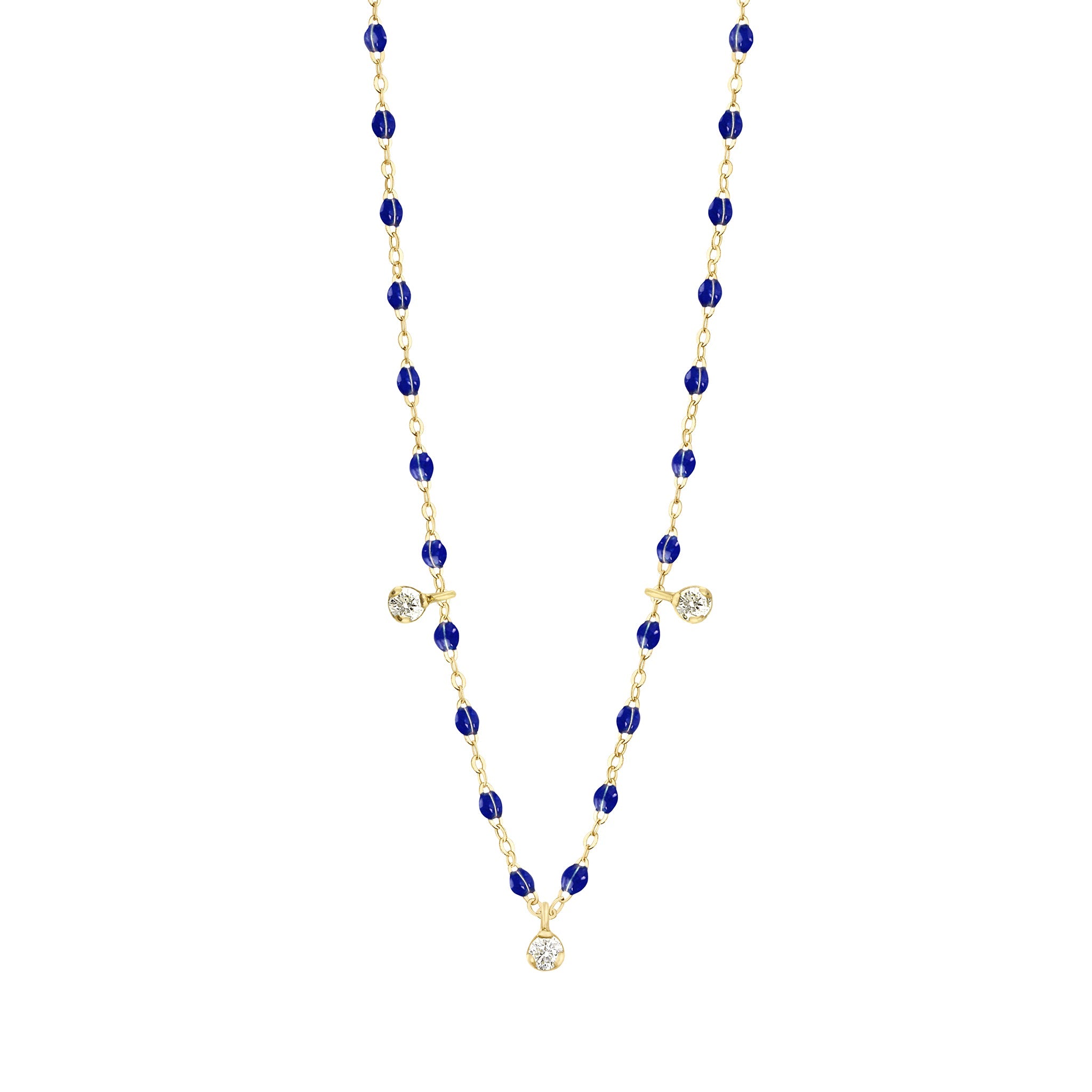 Gigi Clozeau - Gigi Supreme Classic 3 Diamond Necklace, Lapis, Yellow Gold, 17.7"