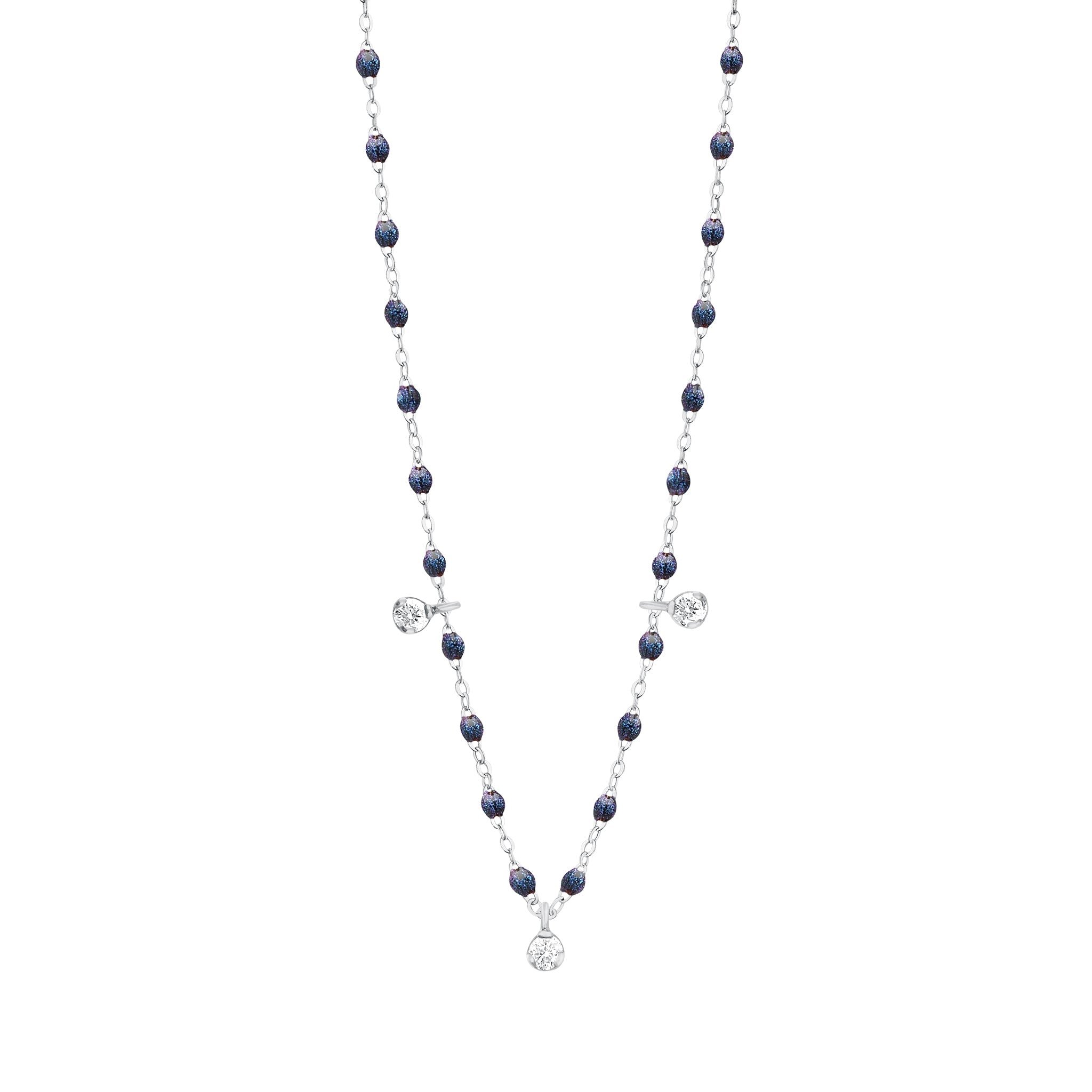 Gigi Clozeau - Gigi Supreme Classic 3 Diamond Necklace, Midnight, White Gold, 17.7"