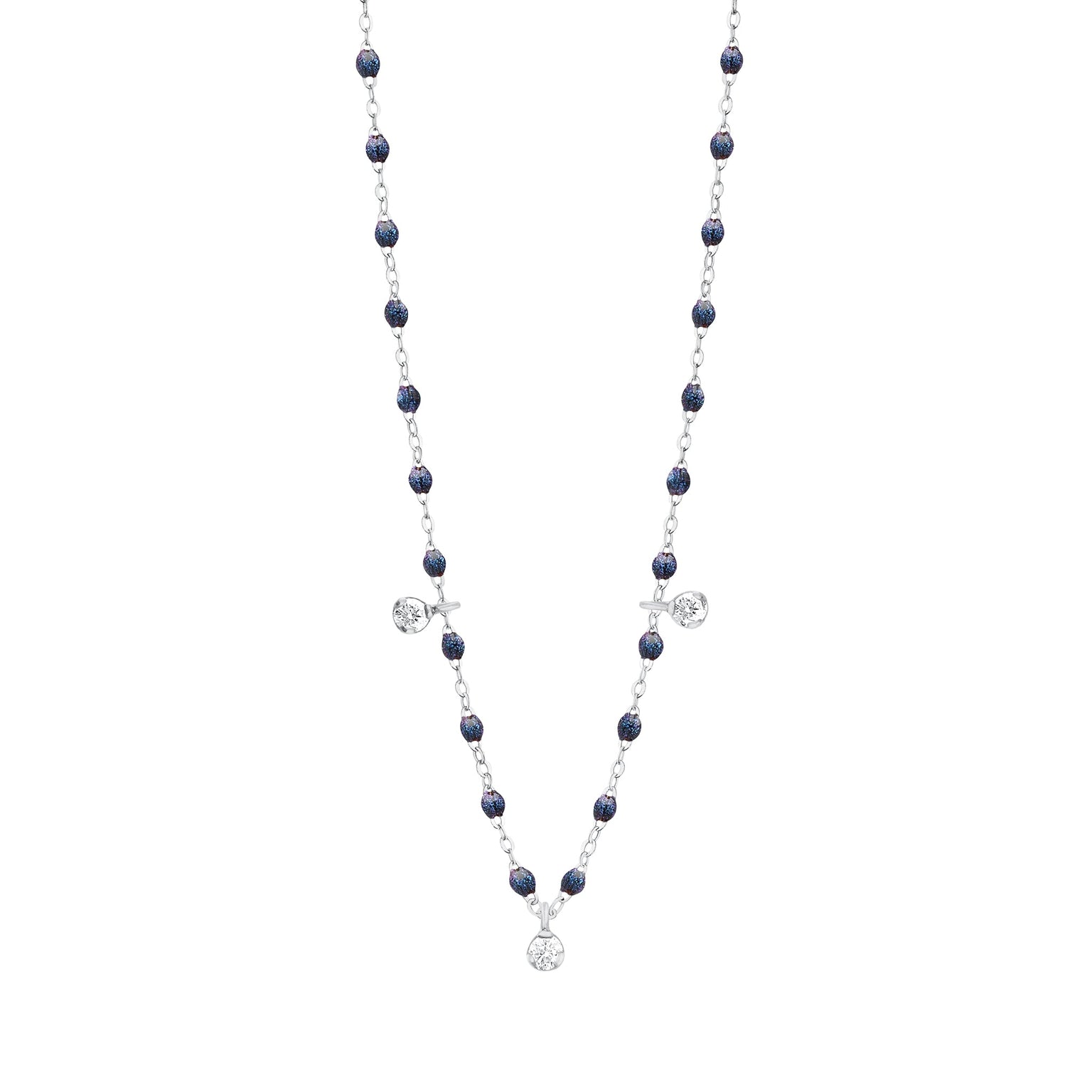Gigi Clozeau - Gigi Supreme Classic 3 Diamond Necklace, Midnight, White Gold, 17.7"