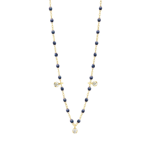Gigi Clozeau - Gigi Supreme Classic 3 Diamond Necklace, Midnight, Yellow Gold, 17.7