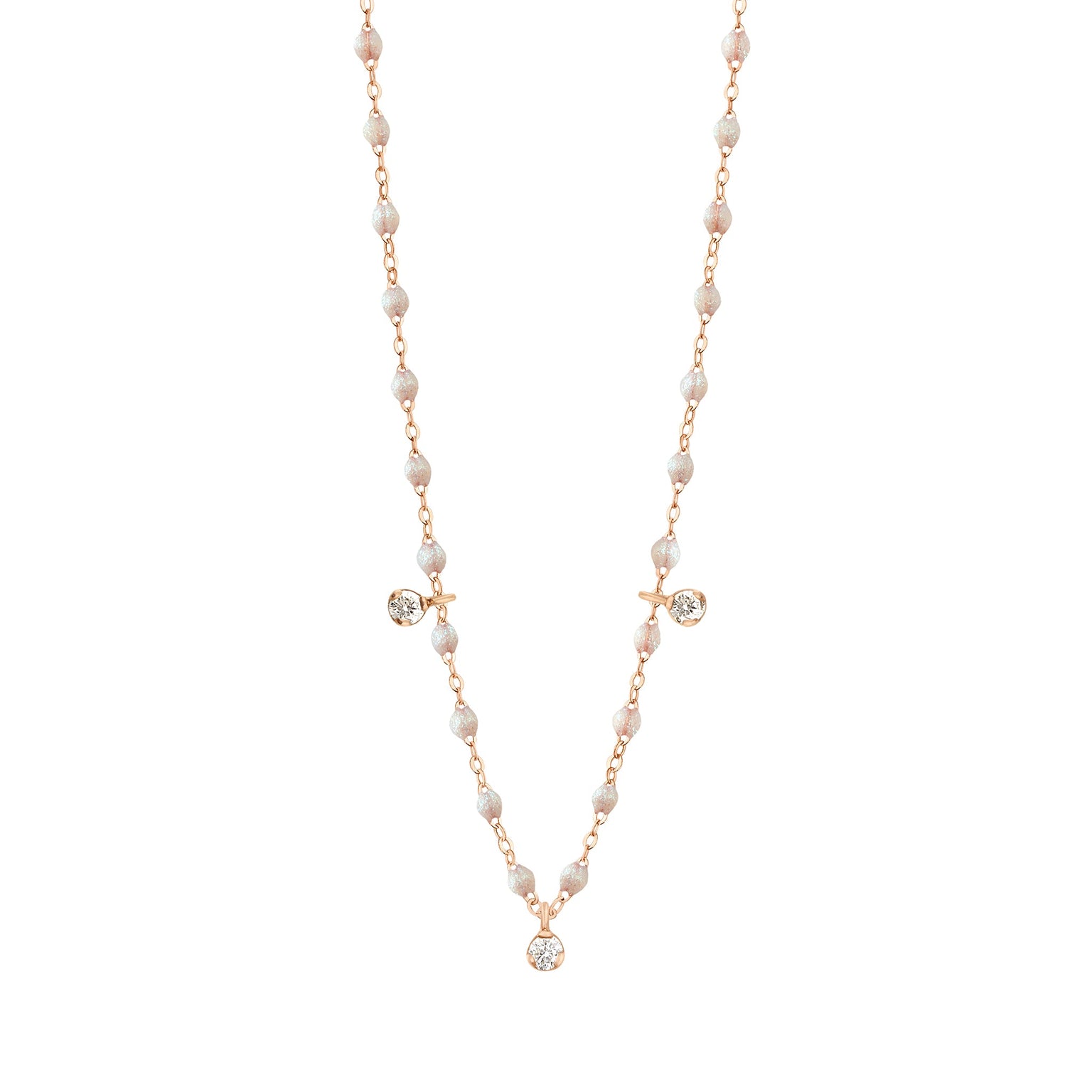 Gigi Clozeau - Gigi Supreme Classic 3 Diamond Necklace, Opal, Rose Gold, 17.7"
