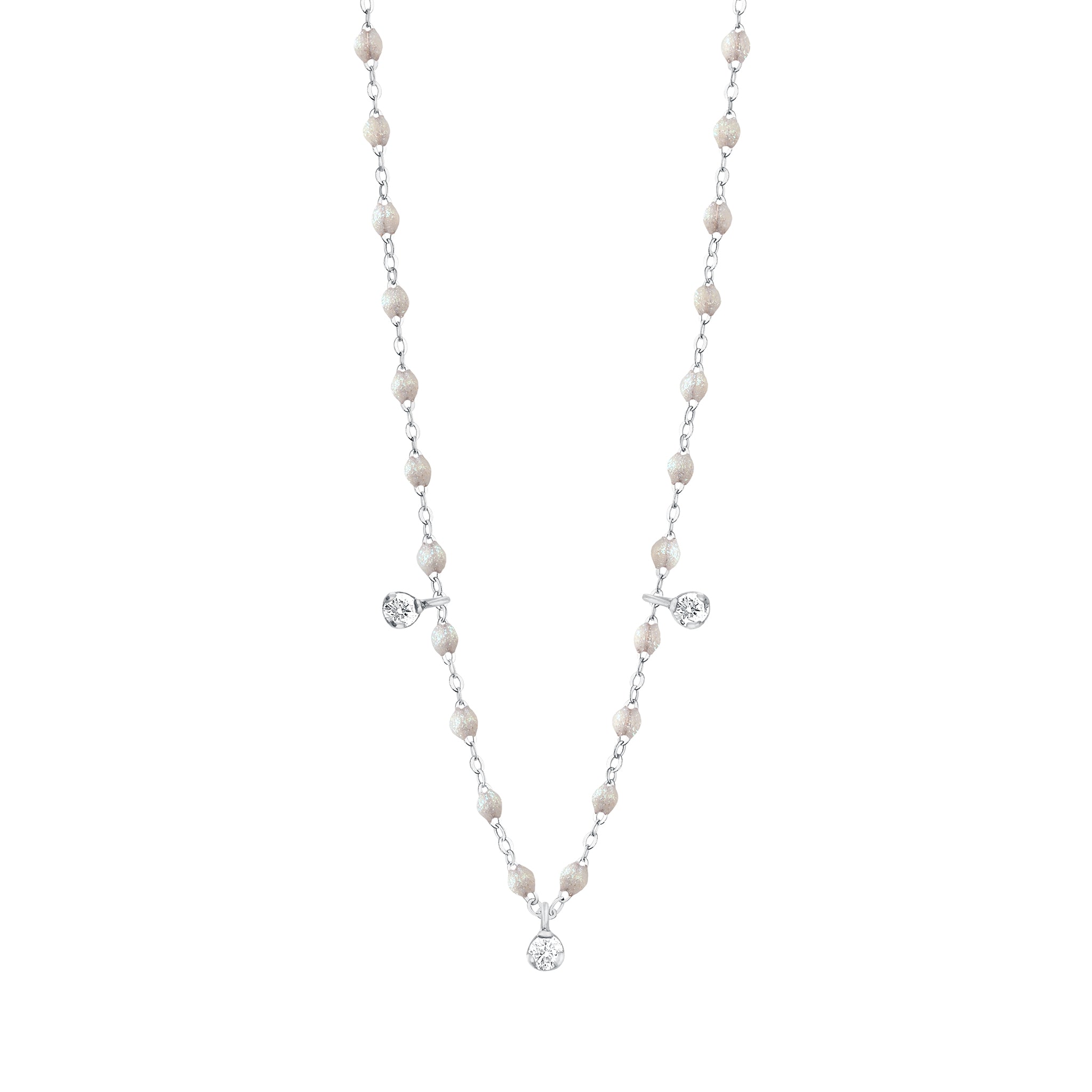 Gigi Clozeau - Gigi Supreme Classic 3 Diamond Necklace, Opal, White Gold, 17.7"