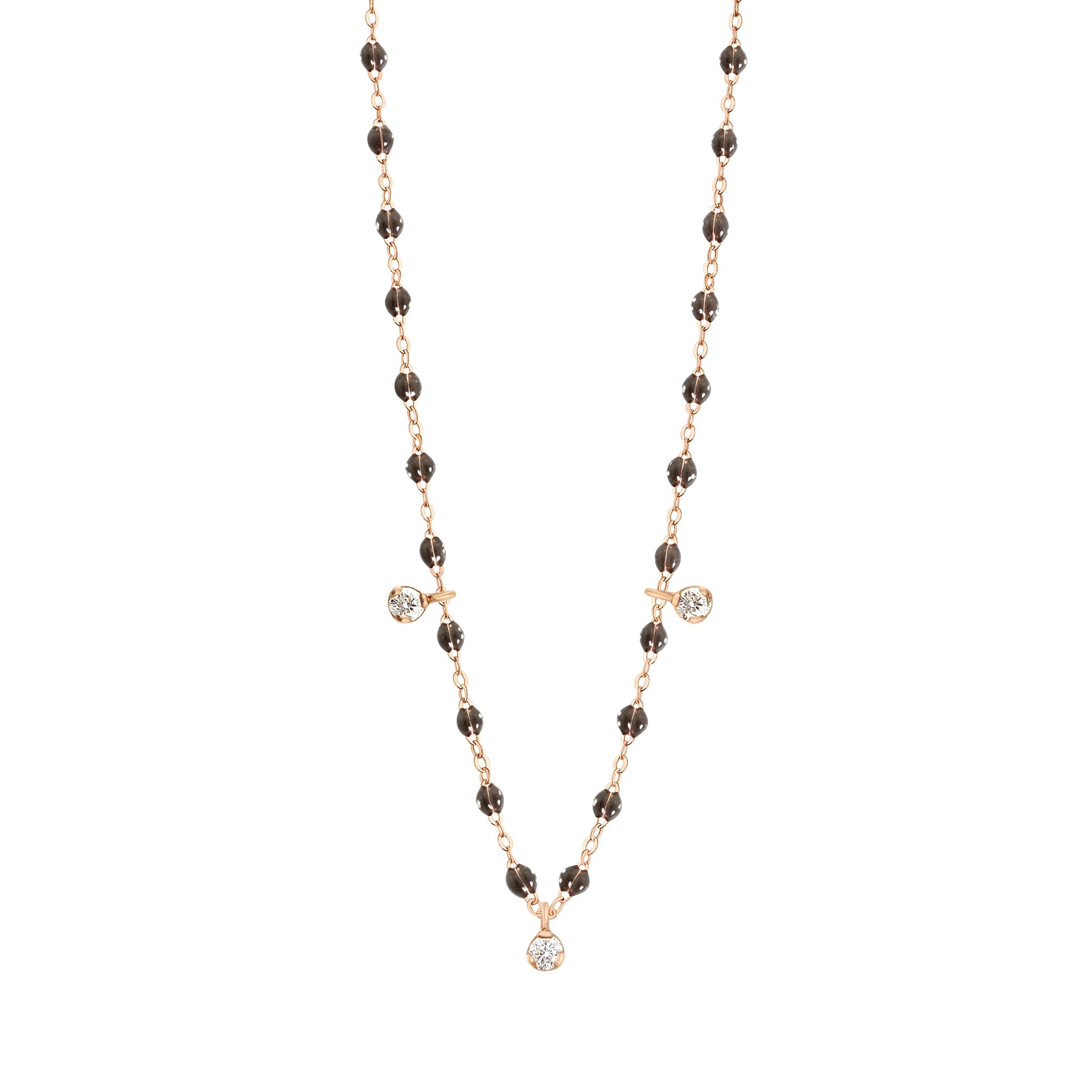 Gigi Clozeau - Gigi Supreme Classic 3 Diamond Necklace, Quartz, Rose Gold, 17.7"