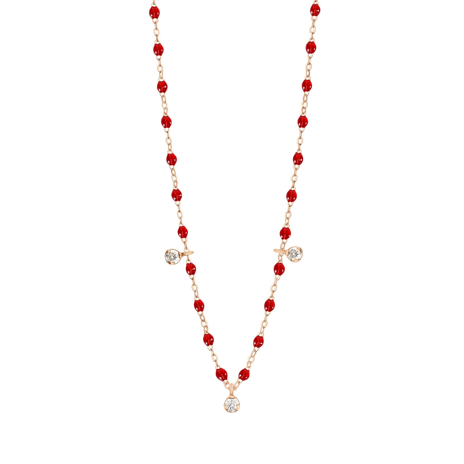 Gigi Clozeau - Gigi Supreme Classic 3 Diamond Necklace, Ruby, Rose Gold, 17.7"