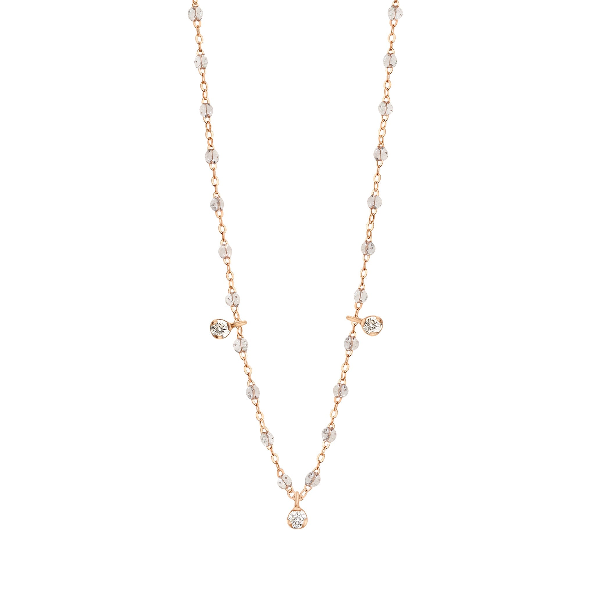 Gigi Clozeau - Gigi Supreme Classic 3 Diamond Necklace, Sparkle, Rose Gold, 17.7"