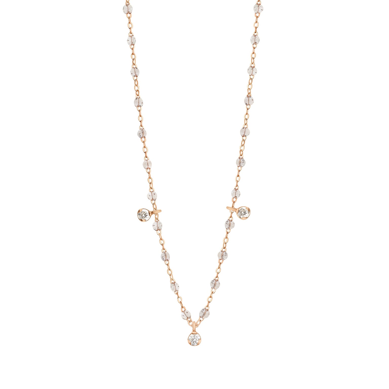 Gigi Clozeau - Gigi Supreme Classic 3 Diamond Necklace, Sparkle, Rose Gold, 17.7"