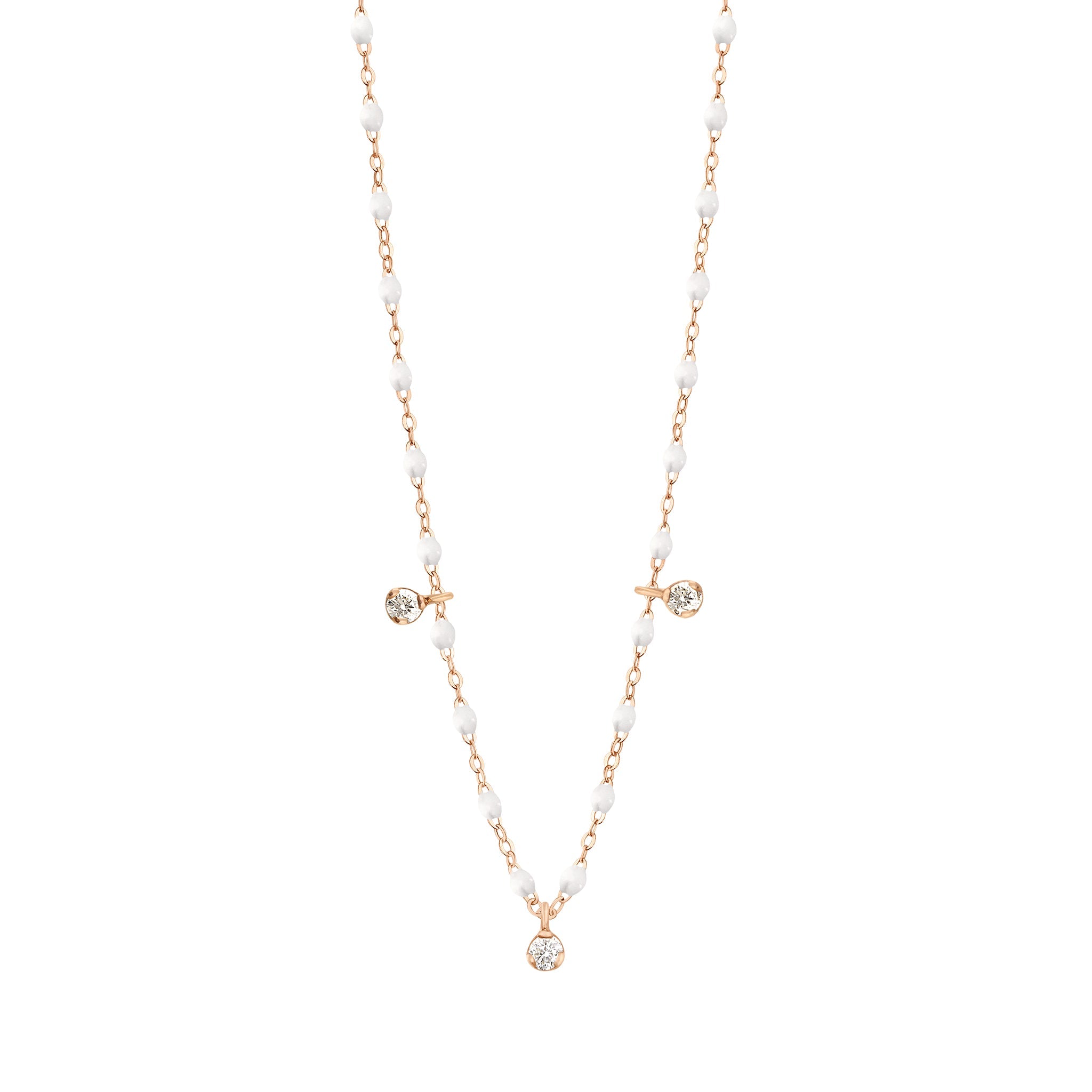 Gigi Clozeau - Gigi Supreme Classic 3 Diamond Necklace, White, Rose Gold, 17.7"