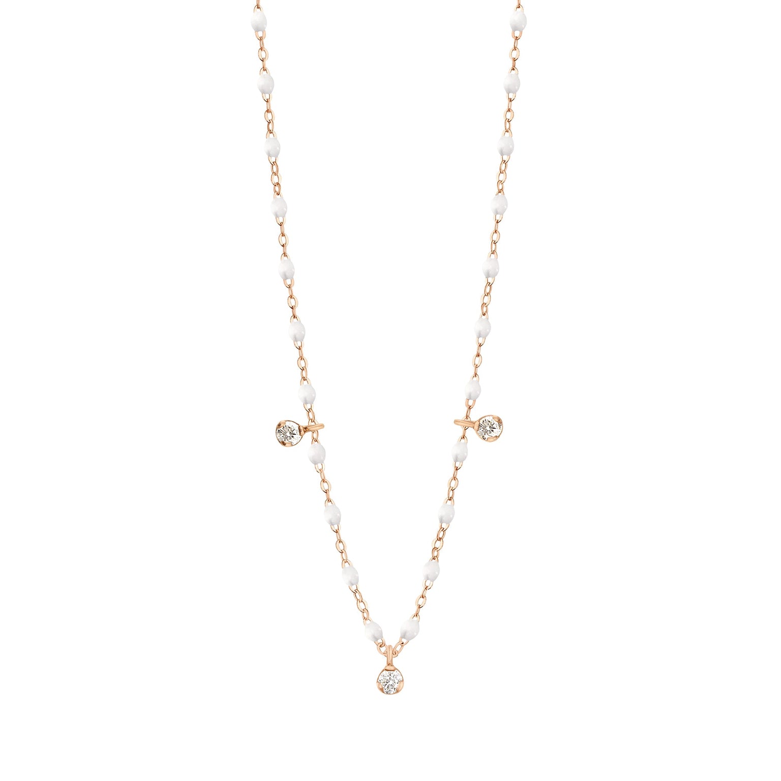 Gigi Clozeau - Gigi Supreme Classic 3 Diamond Necklace, White, Rose Gold, 17.7"