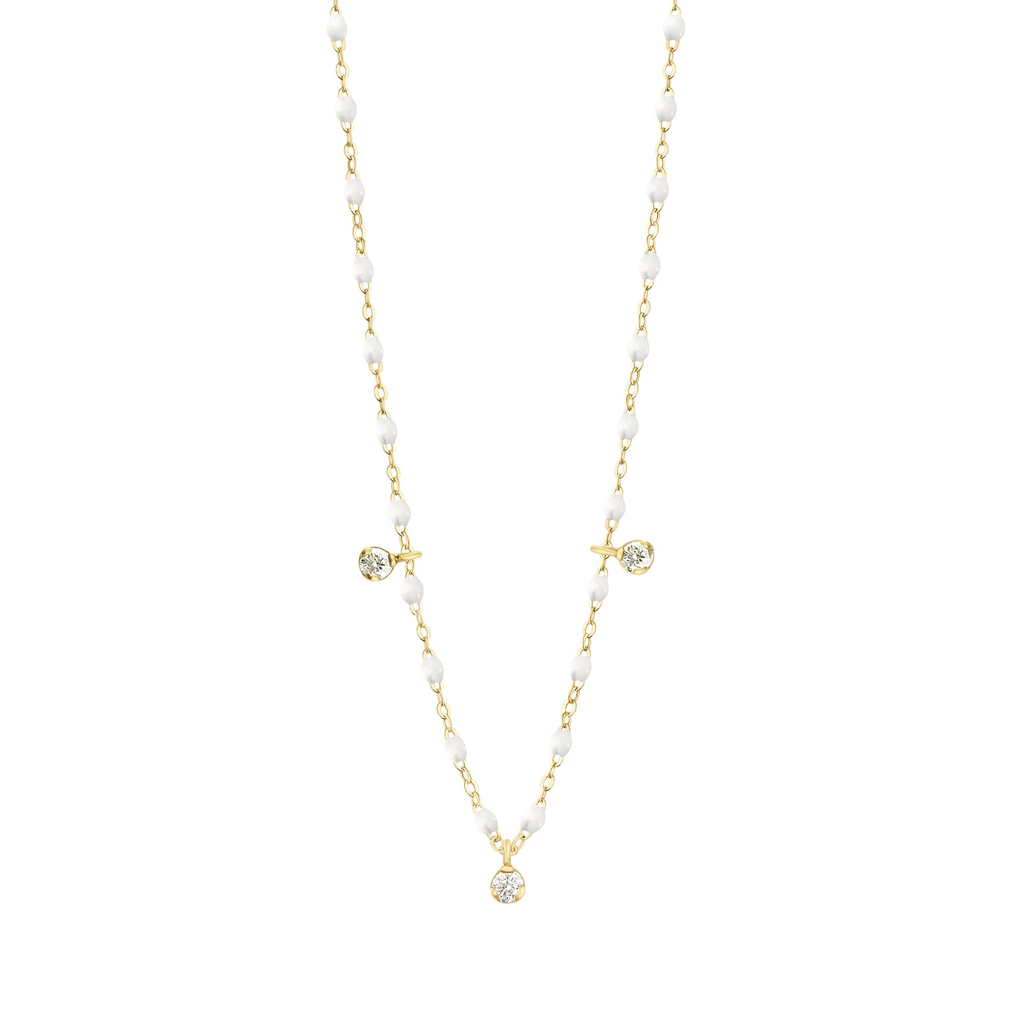 Gigi Clozeau - Gigi Supreme Classic 3 Diamond Necklace, White, Yellow Gold, 17.7"