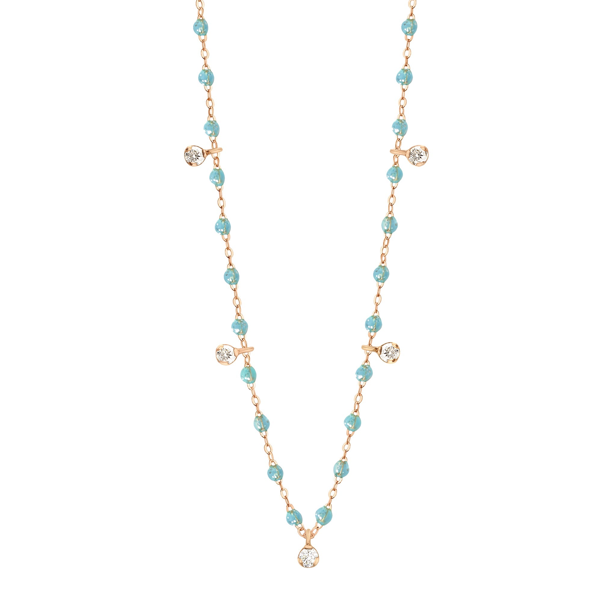 Gigi Clozeau - Gigi Supreme Classic 5 Diamond Necklace, Aqua, Rose Gold, 17.7"