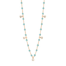 Gigi Clozeau - Gigi Supreme Classic 5 Diamond Necklace, Aqua, Rose Gold, 17.7"