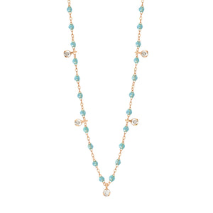 Gigi Clozeau - Gigi Supreme Classic 5 Diamond Necklace, Aqua, Rose Gold, 17.7"