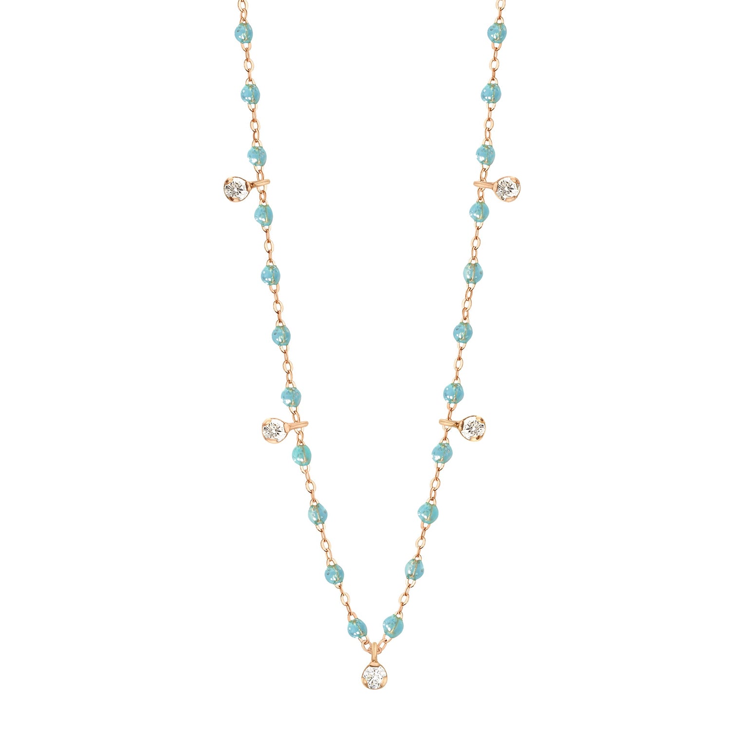 Gigi Clozeau - Gigi Supreme Classic 5 Diamond Necklace, Aqua, Rose Gold, 17.7"