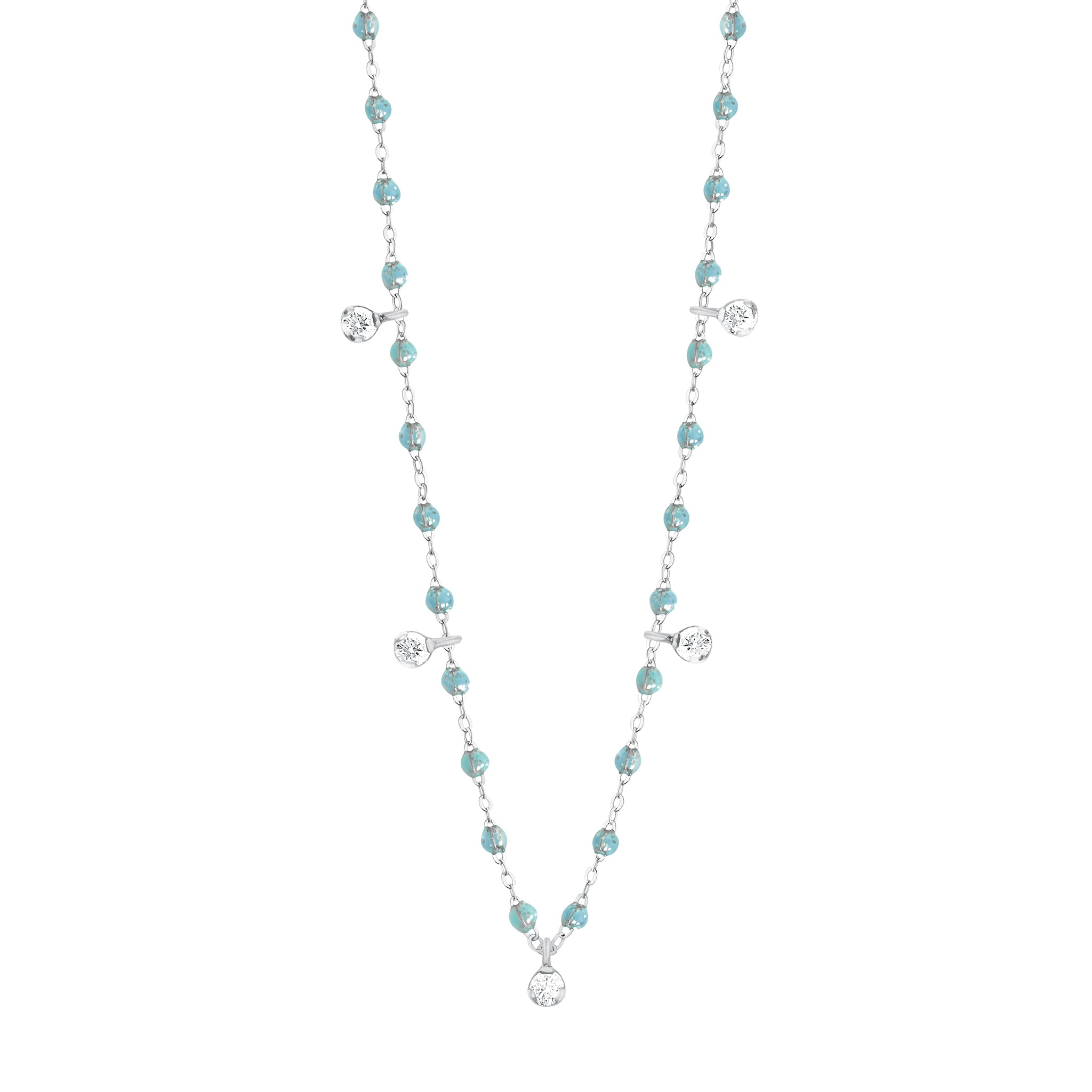 Gigi Clozeau - Gigi Supreme Classic 5 Diamond Necklace, Aqua, White Gold, 17.7"
