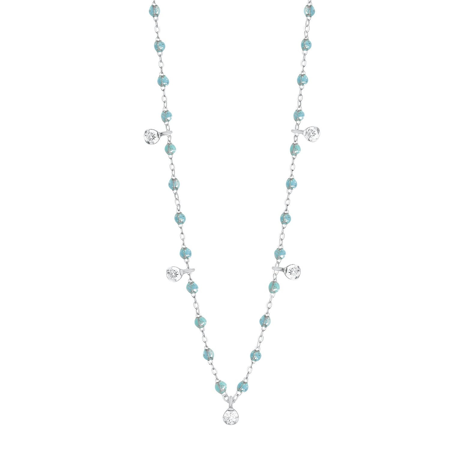 Gigi Clozeau - Gigi Supreme Classic 5 Diamond Necklace, Aqua, White Gold, 17.7"