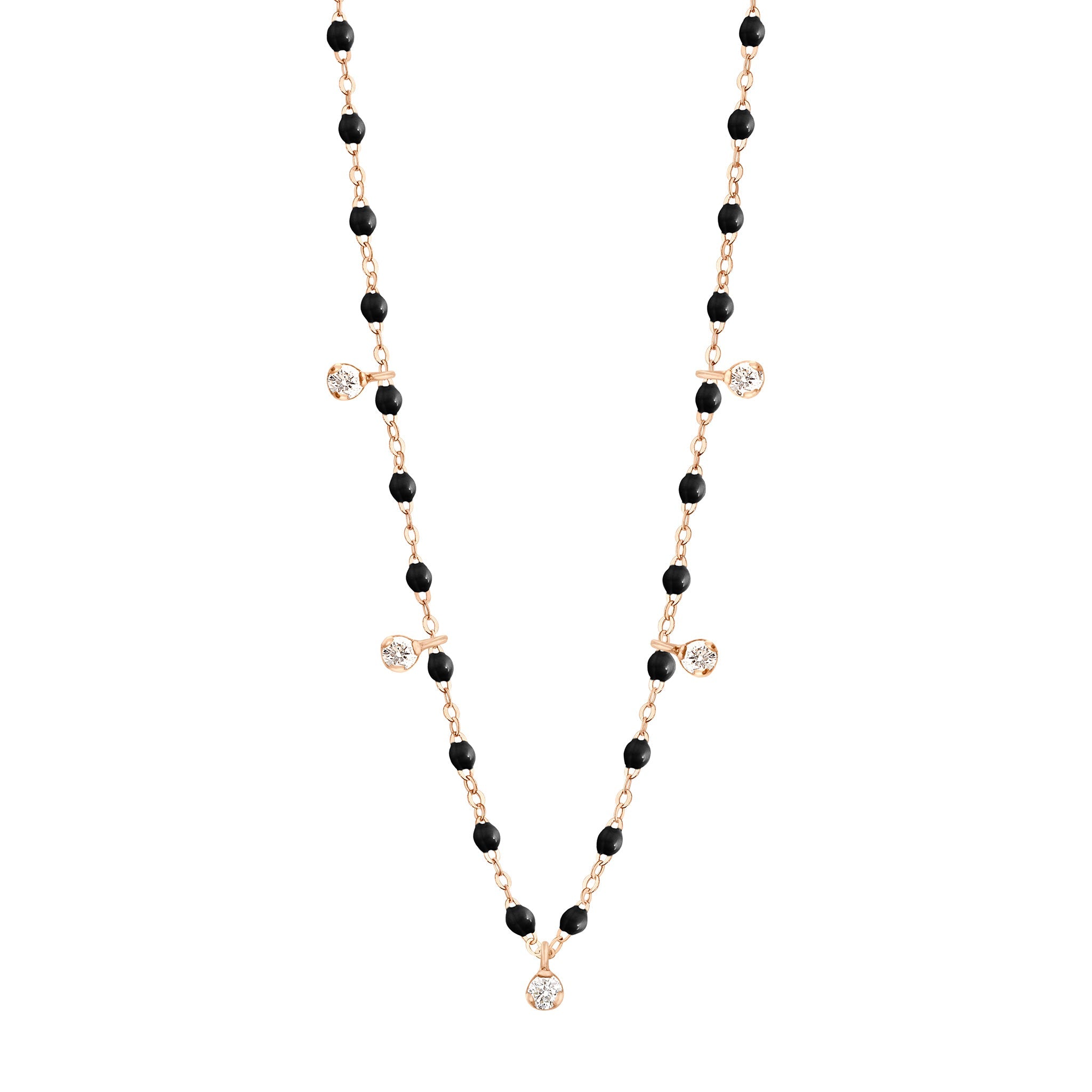 Gigi Clozeau - Gigi Supreme Classic 5 Diamond Necklace, Black, Rose Gold, 17.7"
