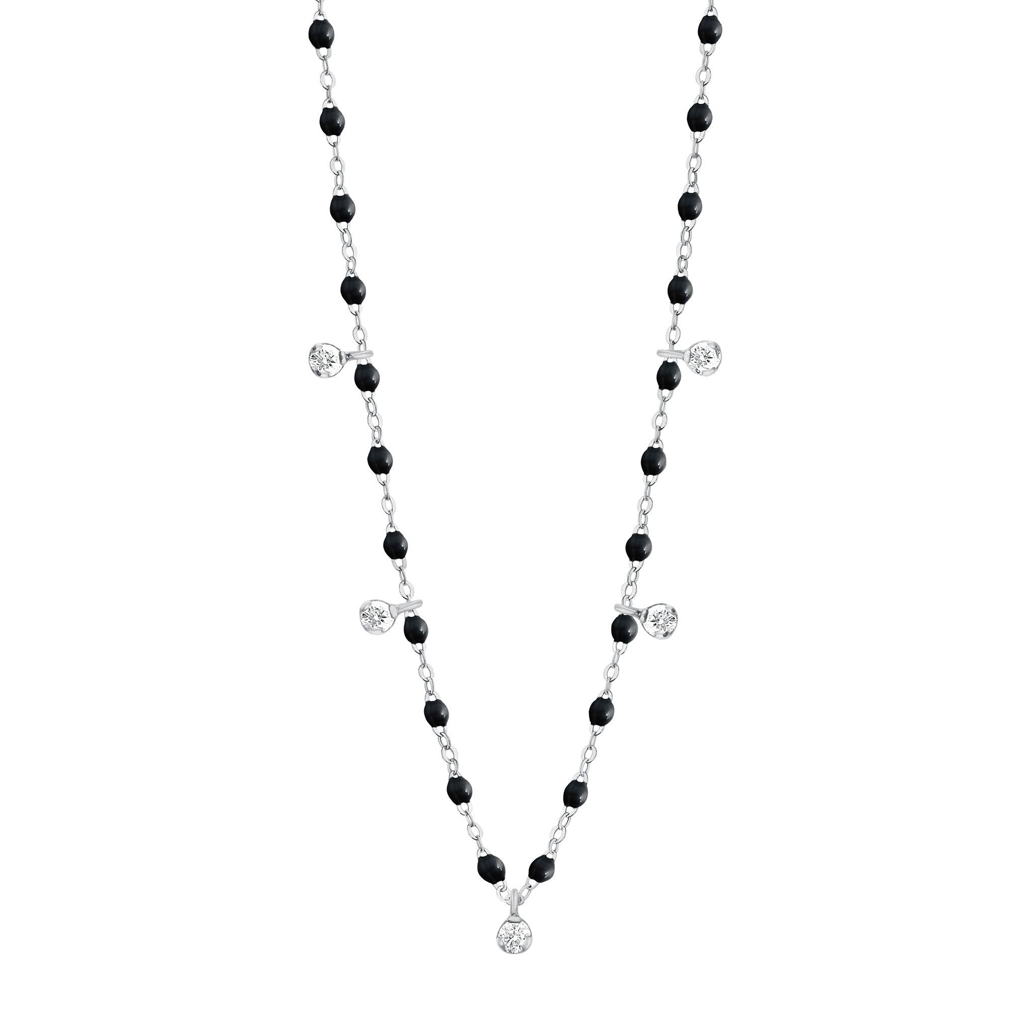 Gigi Clozeau - Gigi Supreme Classic 5 Diamond Necklace, Black, White Gold, 17.7"