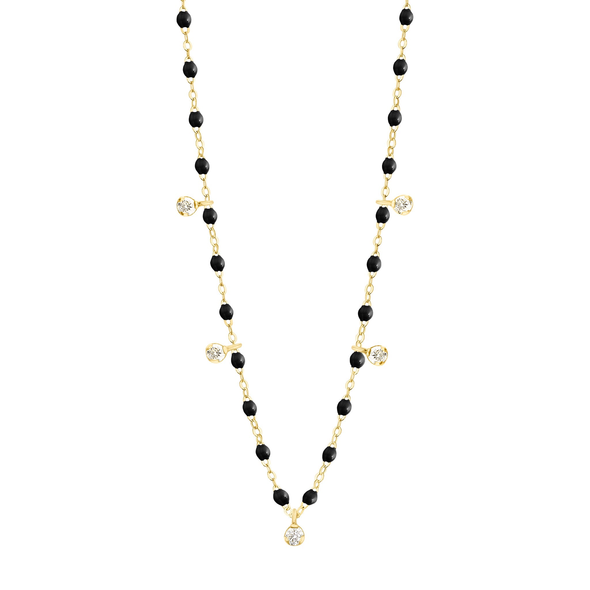 Gigi Clozeau - Gigi Supreme Classic 5 Diamond Necklace, Black, Yellow Gold, 17.7"