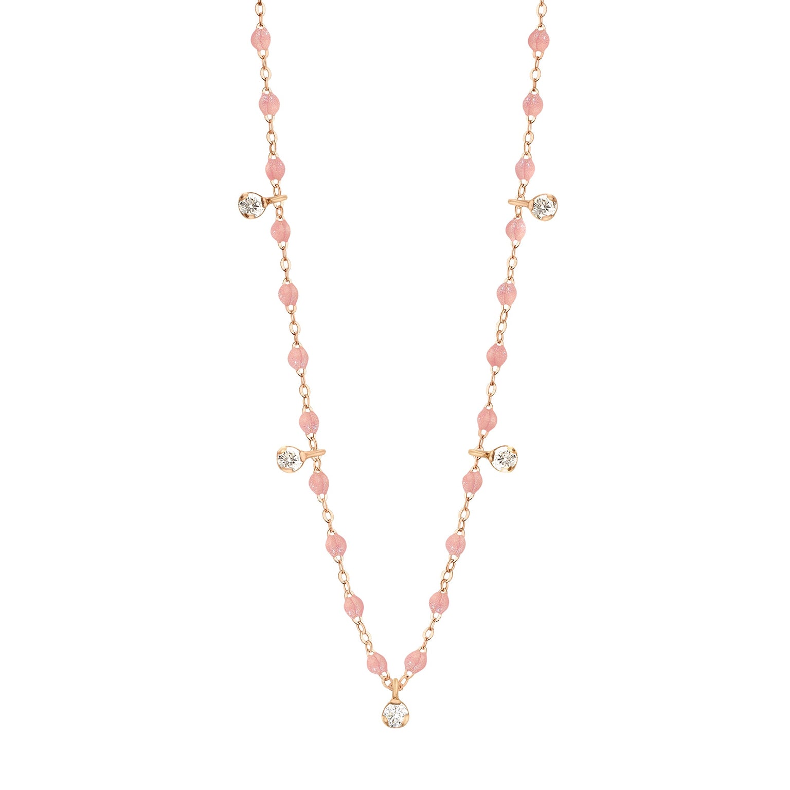 Gigi Clozeau - Gigi Supreme Classic 5 Diamond Necklace, Blush, Rose Gold, 17.7"