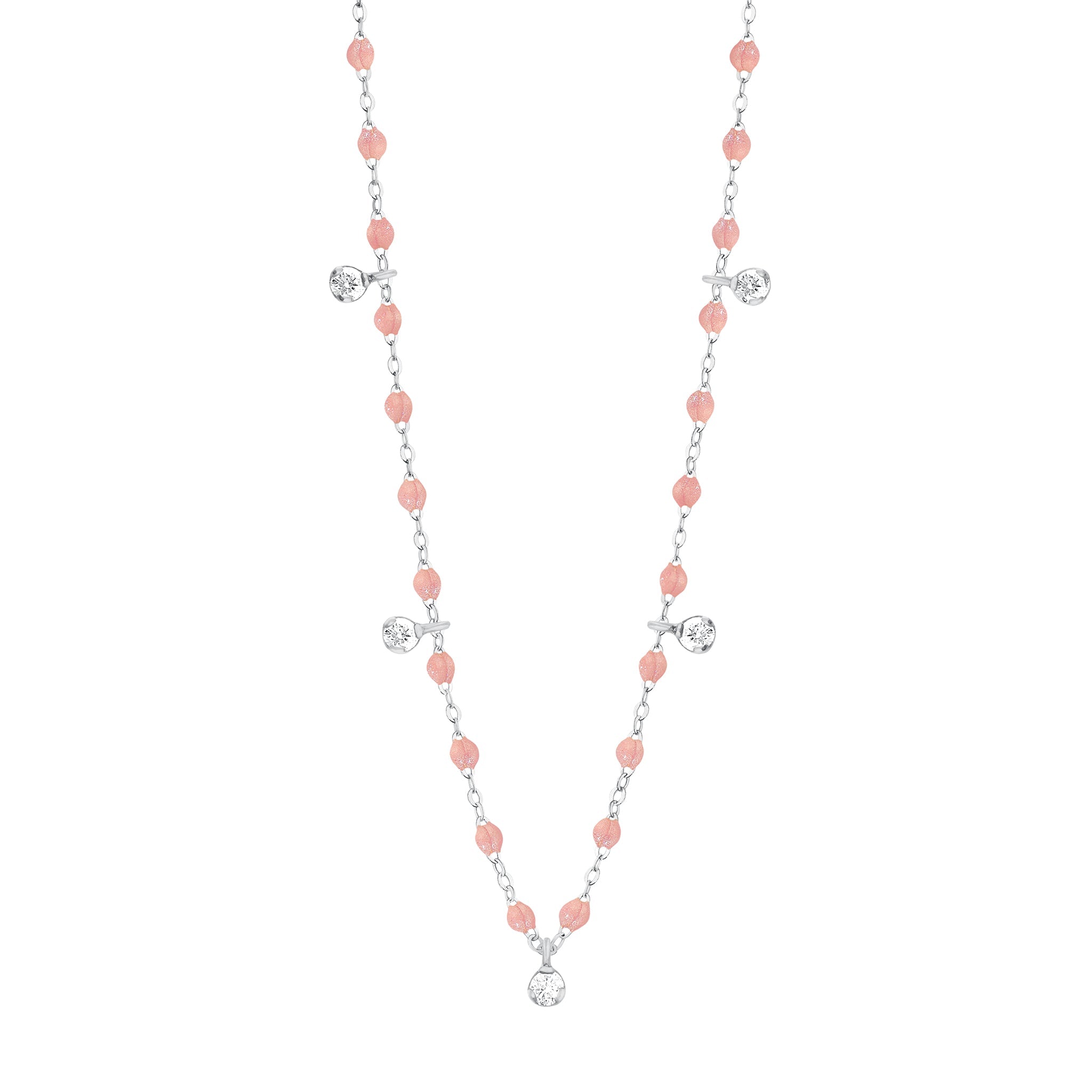 Gigi Clozeau - Gigi Supreme Classic 5 Diamond Necklace, Blush, White Gold, 17.7"