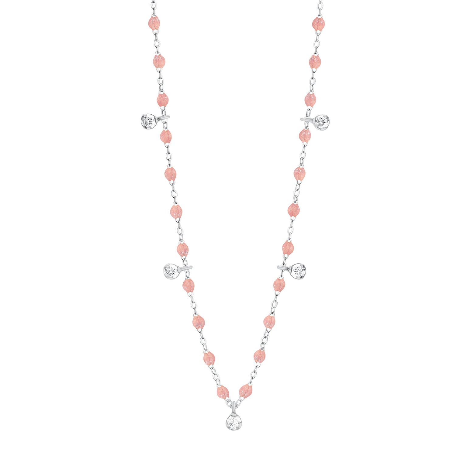 Gigi Clozeau - Gigi Supreme Classic 5 Diamond Necklace, Blush, White Gold, 17.7"