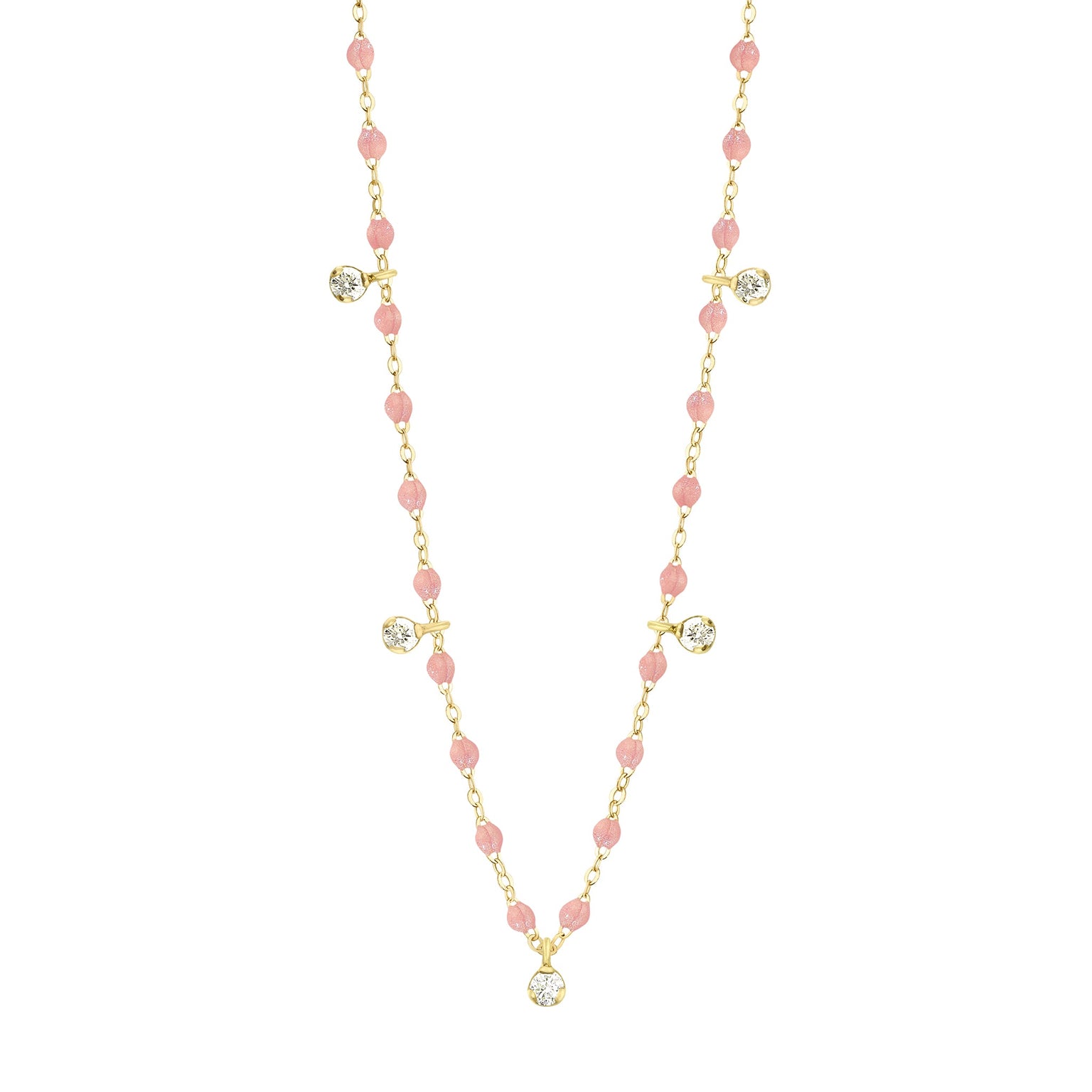 Gigi Clozeau - Gigi Supreme Classic 5 Diamond Necklace, Blush, Yellow Gold, 17.7"