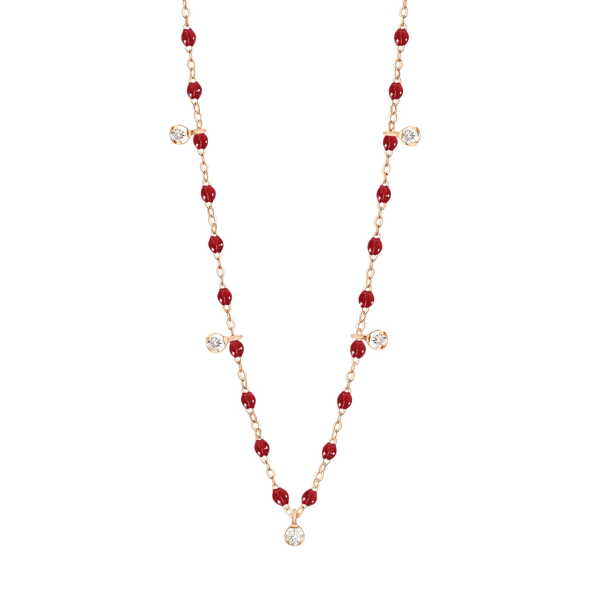 Gigi Clozeau - Gigi Supreme Classic 5 Diamond Necklace, Cherry, Rose Gold, 17.7"