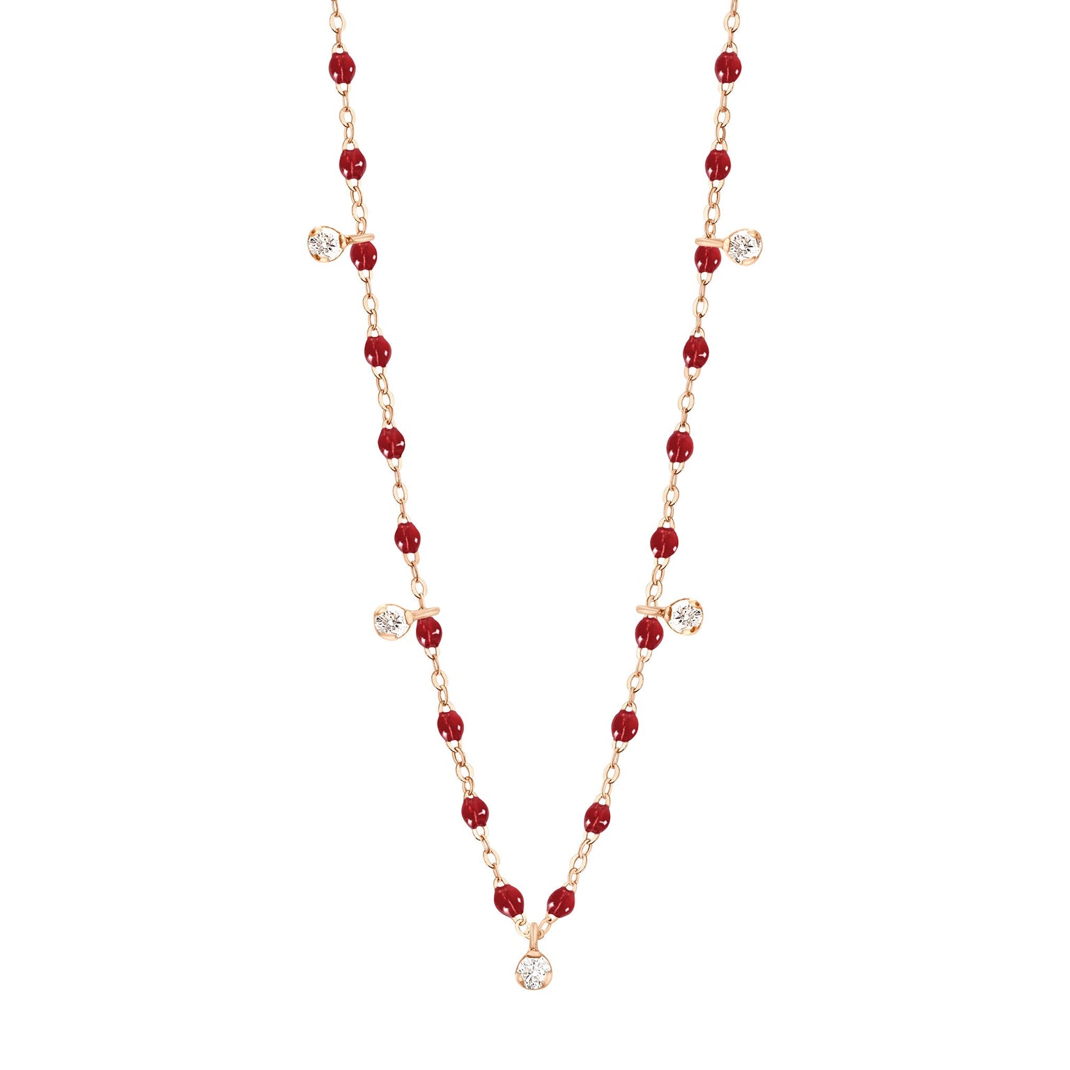 Gigi Clozeau - Gigi Supreme Classic 5 Diamond Necklace, Cherry, Rose Gold, 17.7"