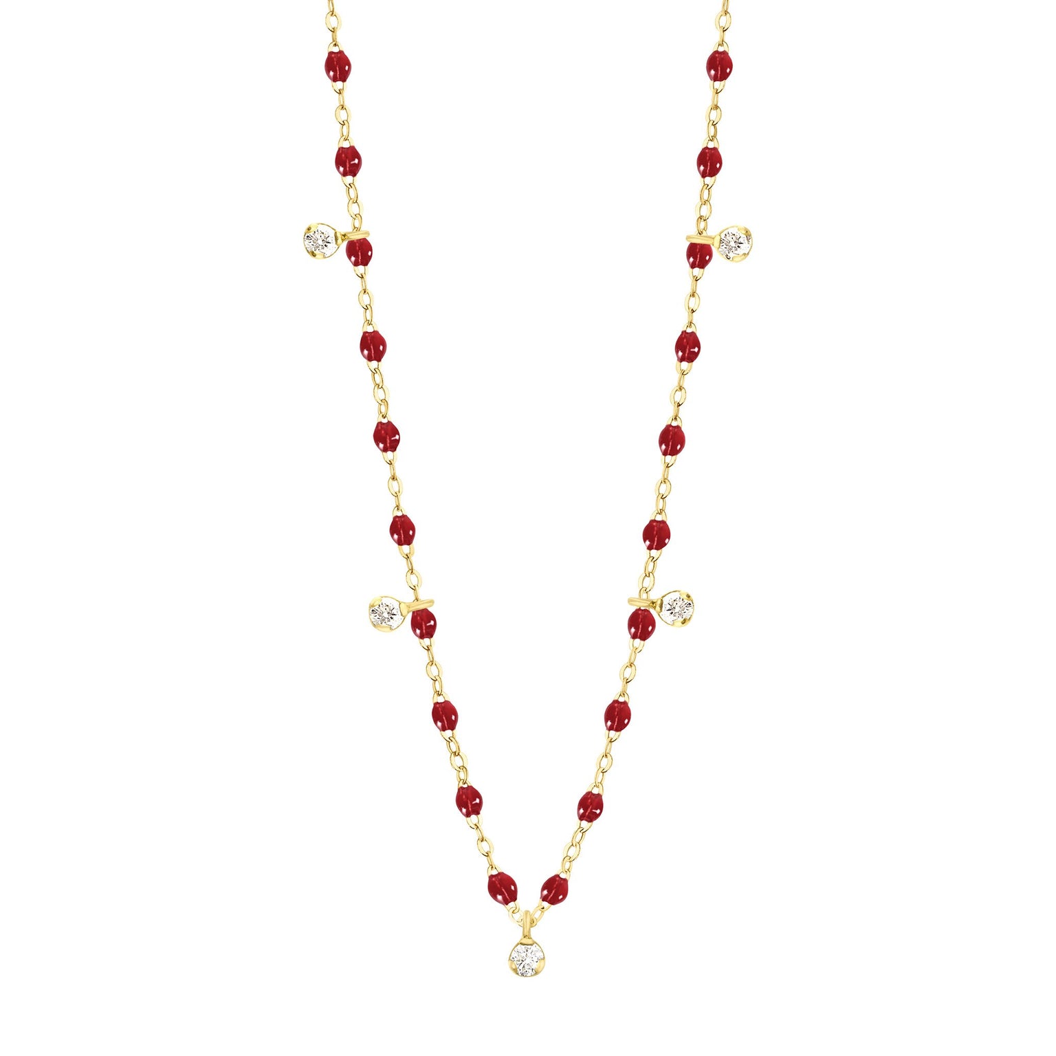Gigi Clozeau - Gigi Supreme Classic 5 Diamond Necklace, Cherry, Yellow Gold, 17.7"