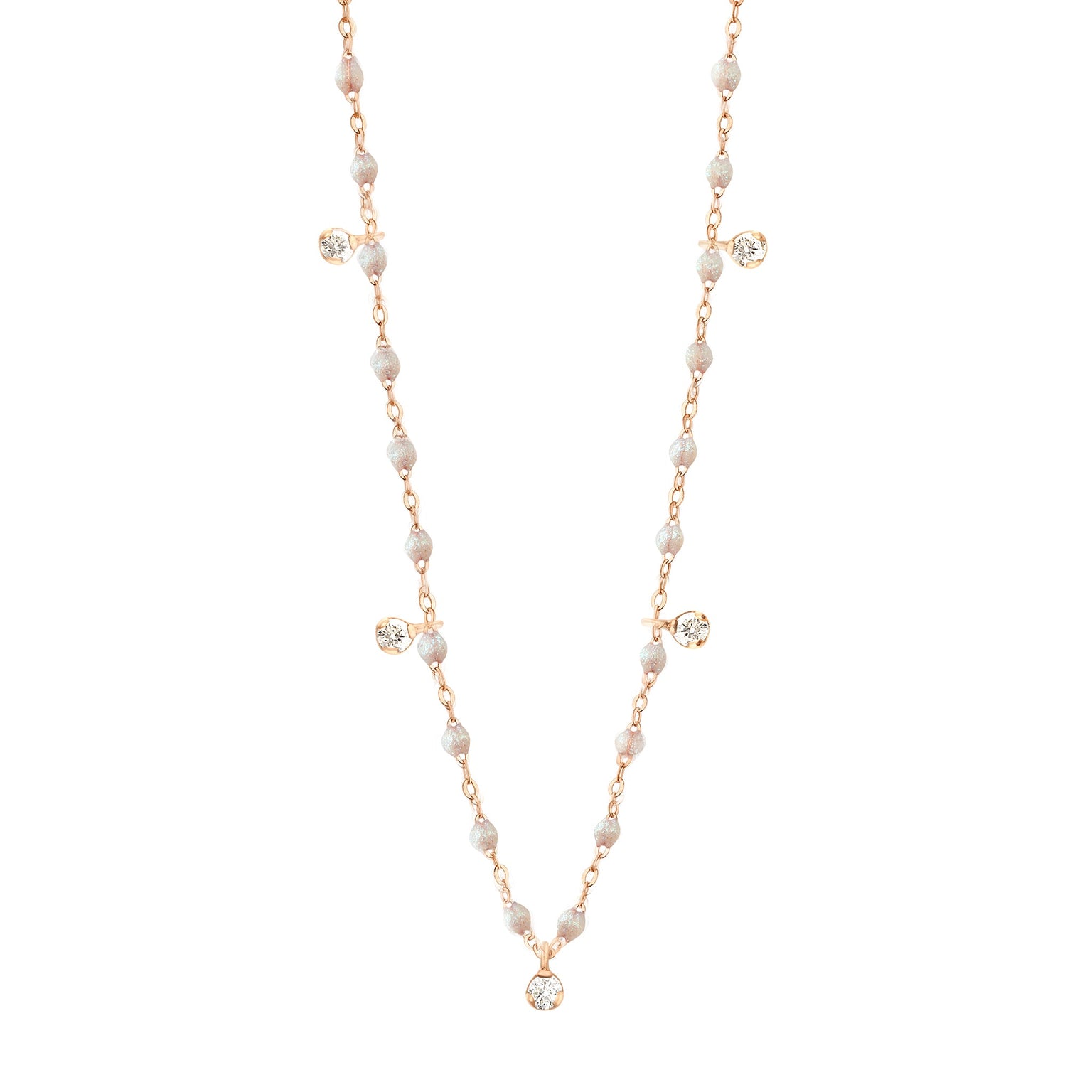Gigi Clozeau - Gigi Supreme Classic 5 Diamond Necklace, Opal, Rose Gold, 17.7"