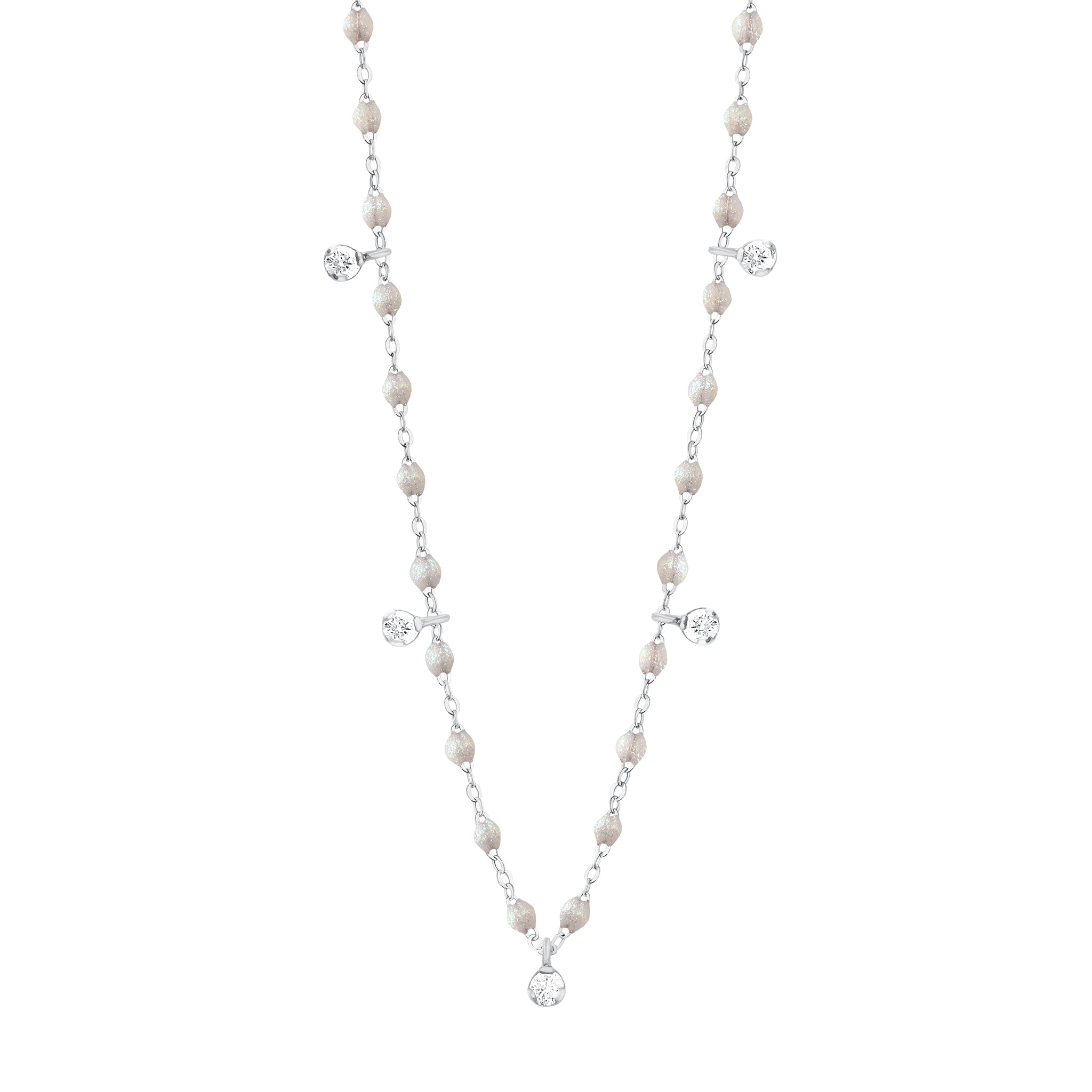 Gigi Clozeau - Gigi Supreme Classic 5 Diamond Necklace, Opal, White Gold, 17.7"
