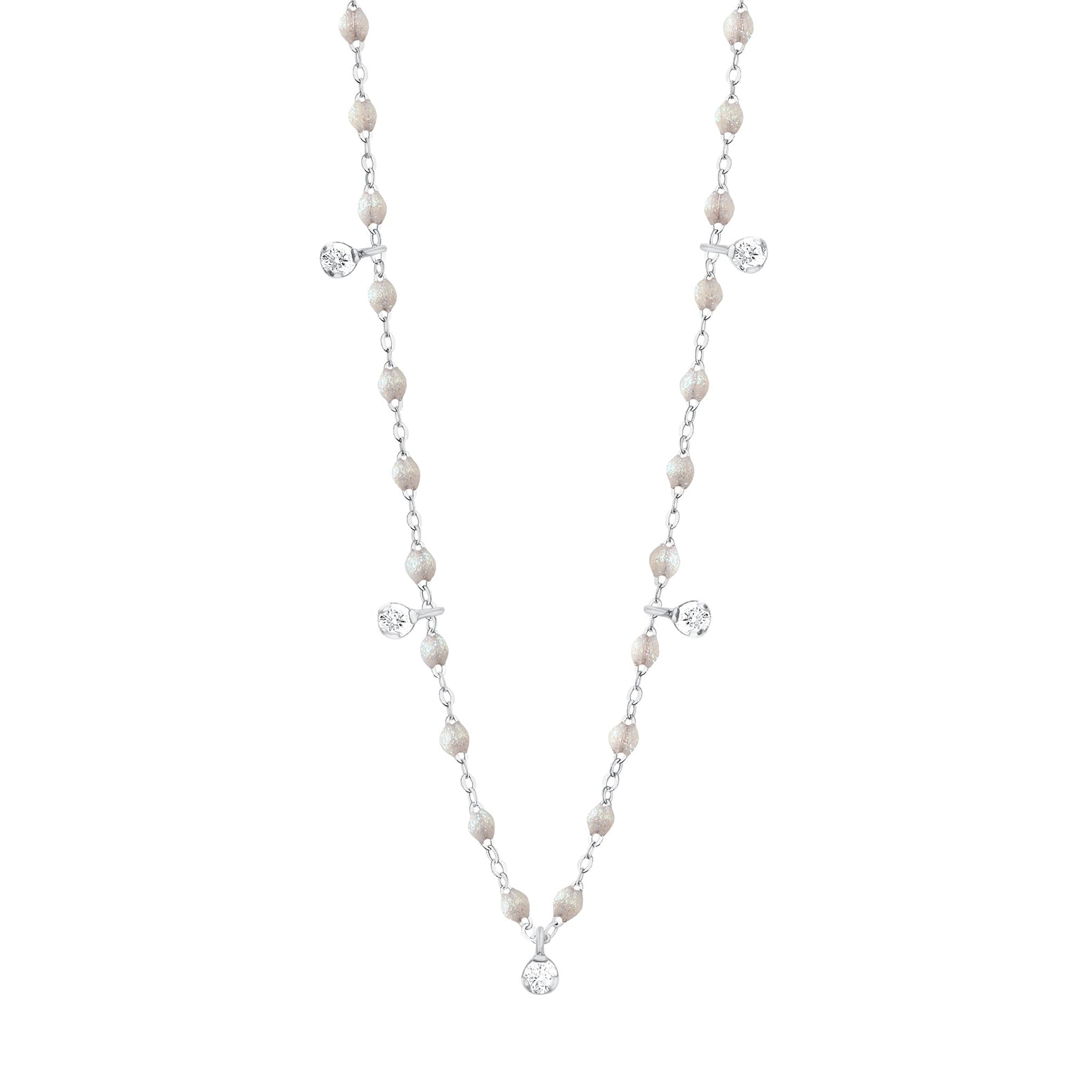 Gigi Clozeau - Gigi Supreme Classic 5 Diamond Necklace, Opal, White Gold, 17.7"