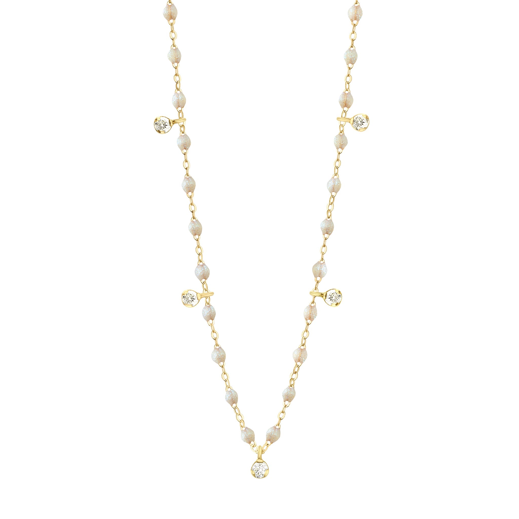 Gigi Clozeau - Gigi Supreme Classic 5 Diamond Necklace, Opal, Yellow Gold, 17.7"